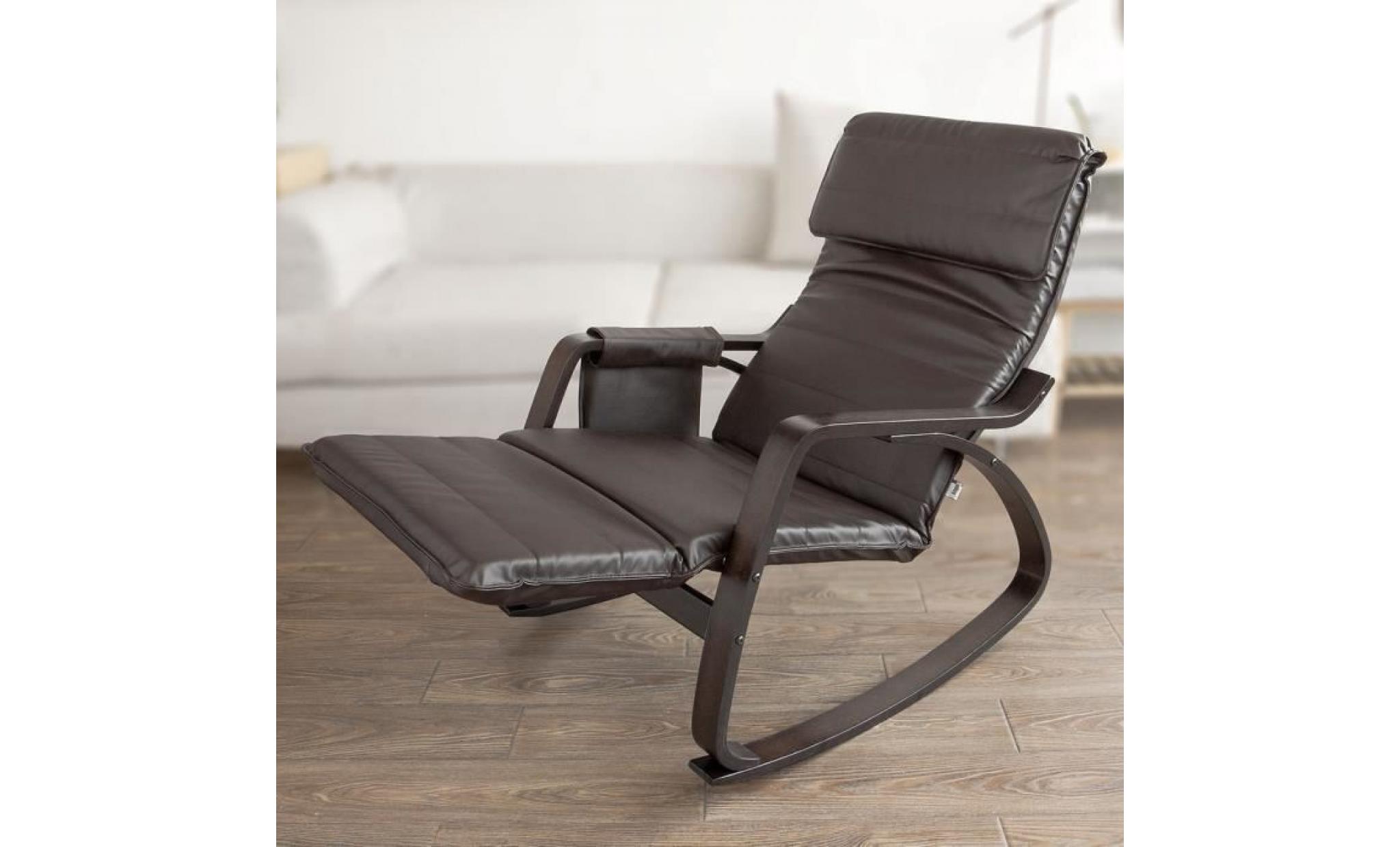 sobuy® fst20 br fauteuil à bascule berçante relax avec pochette latérale amovible bouleau flexible pas cher