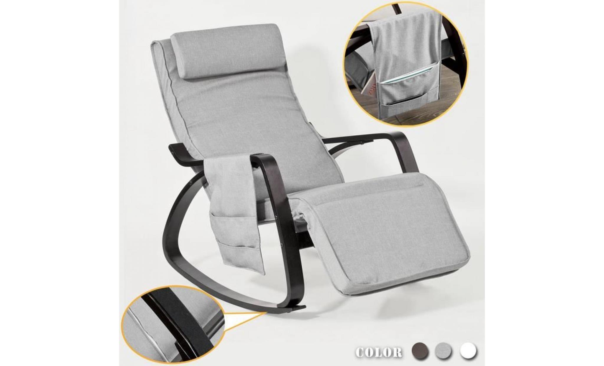 sobuy® fst20 hg rocking chair fauteuil à bascule relax avec repose pieds réglable et pochette latérale amovible bouleau flexible