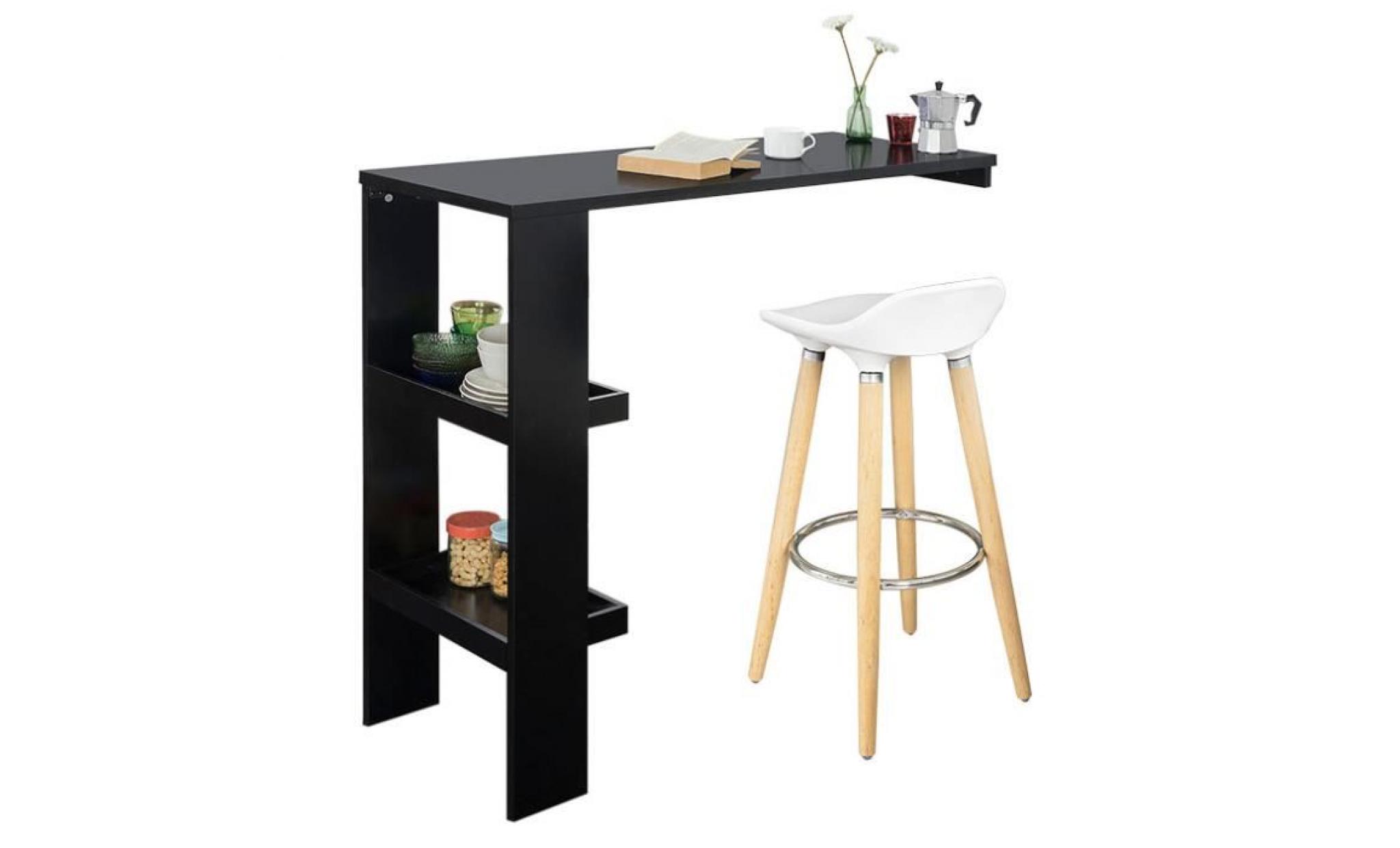 sobuy® fwt55 sch table de bar murale table haute de bar mange debout cuisine avec 2 étagères de rangement – noir