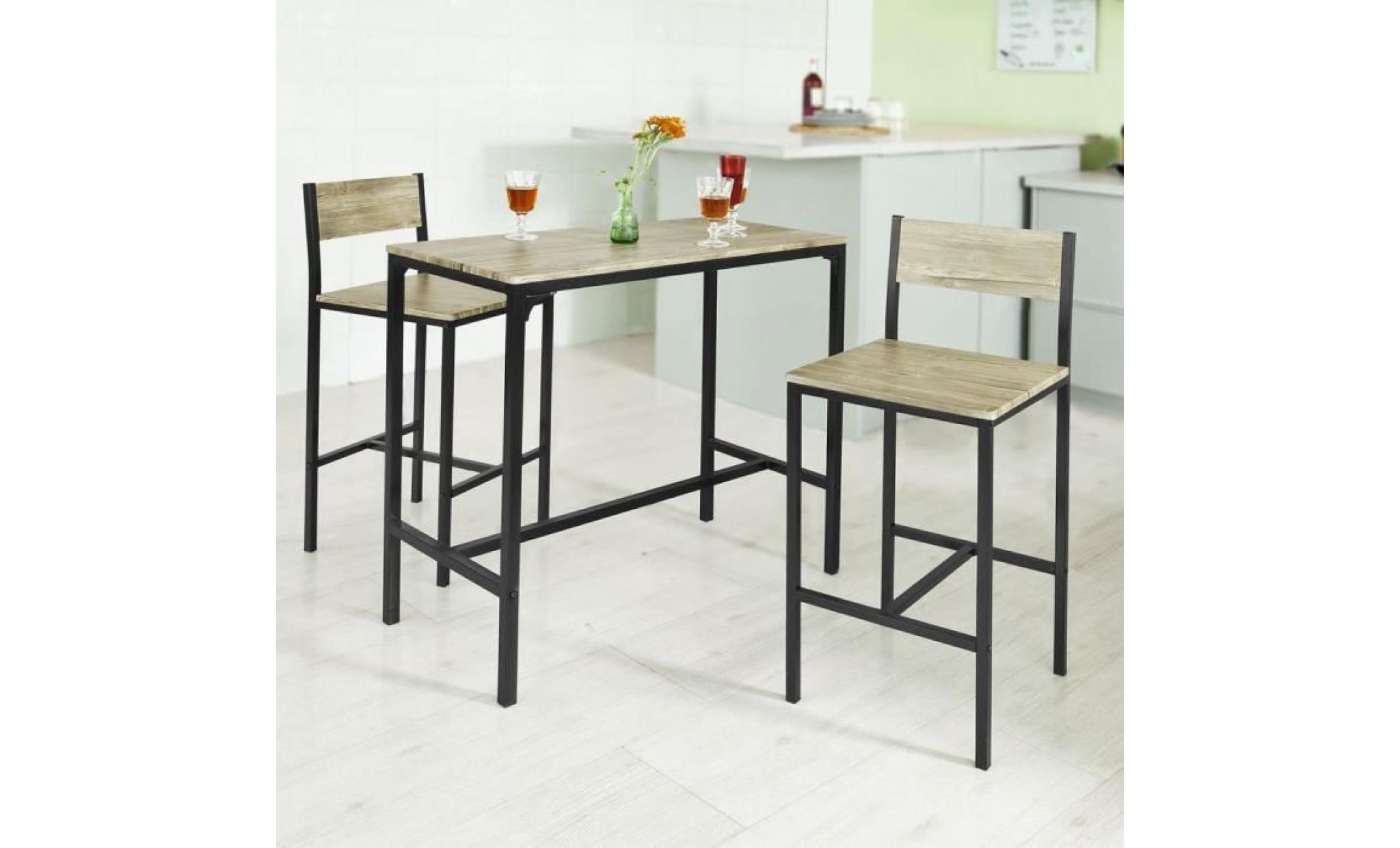 sobuy® ogt03 ensemble table de bar + 2 chaises, set de 1 table + 2 chaises, table haute cuisine