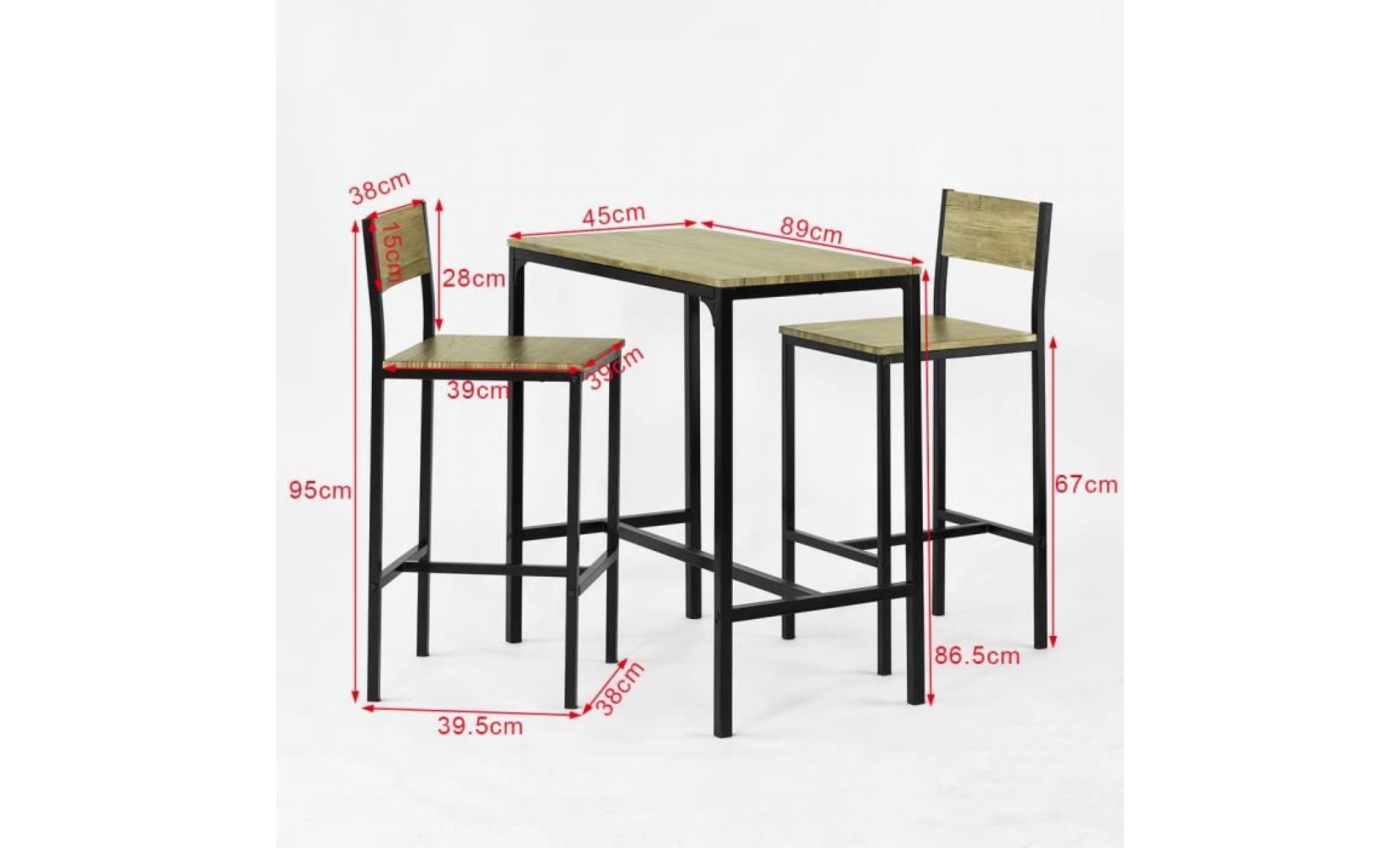 sobuy® ogt03 ensemble table de bar + 2 chaises, set de 1 table + 2 chaises, table haute cuisine pas cher