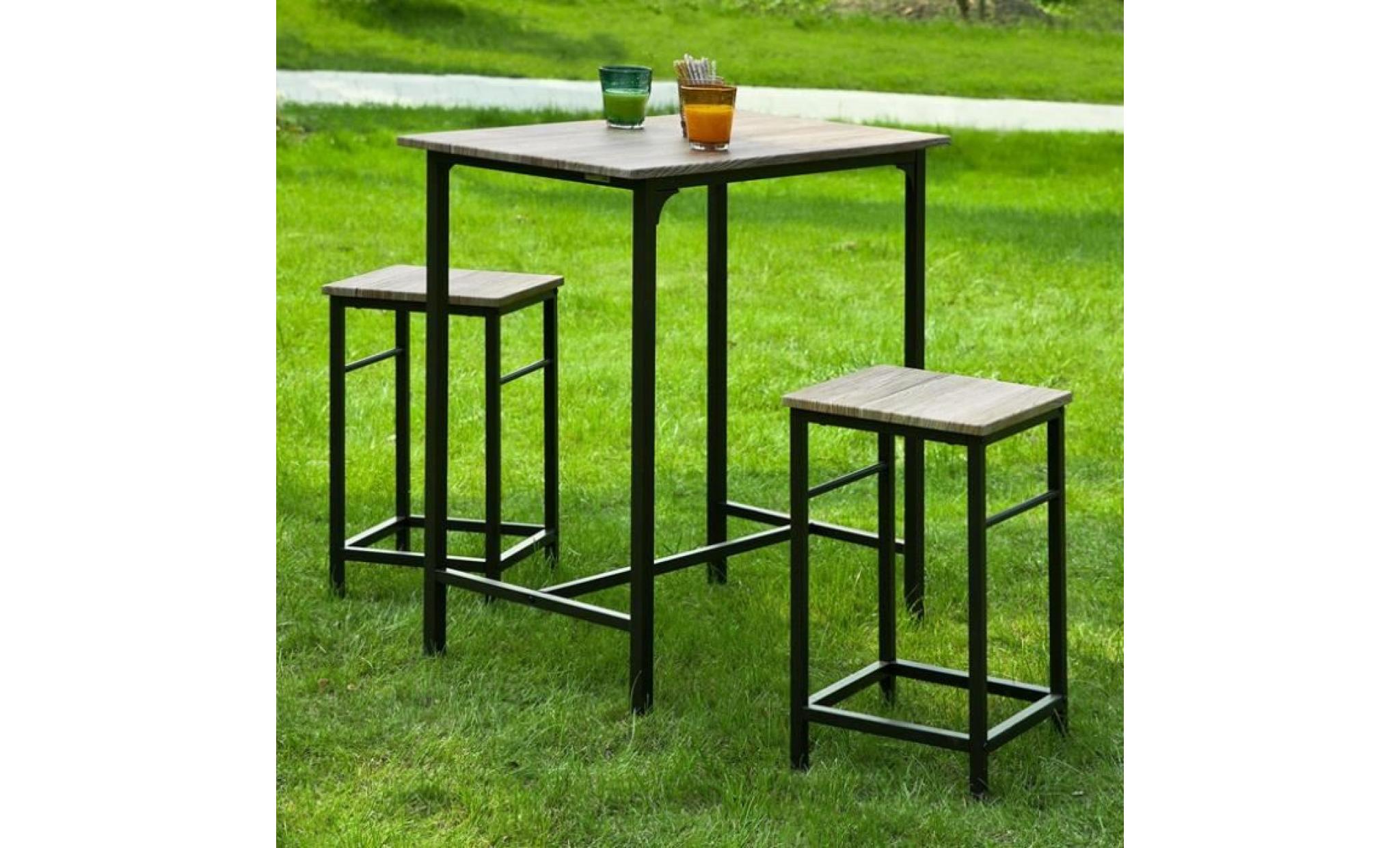 sobuy® ogt10 n ensemble table de bar bistrot + 2 tabourets avec repose pieds table mange debout table haute cuisine