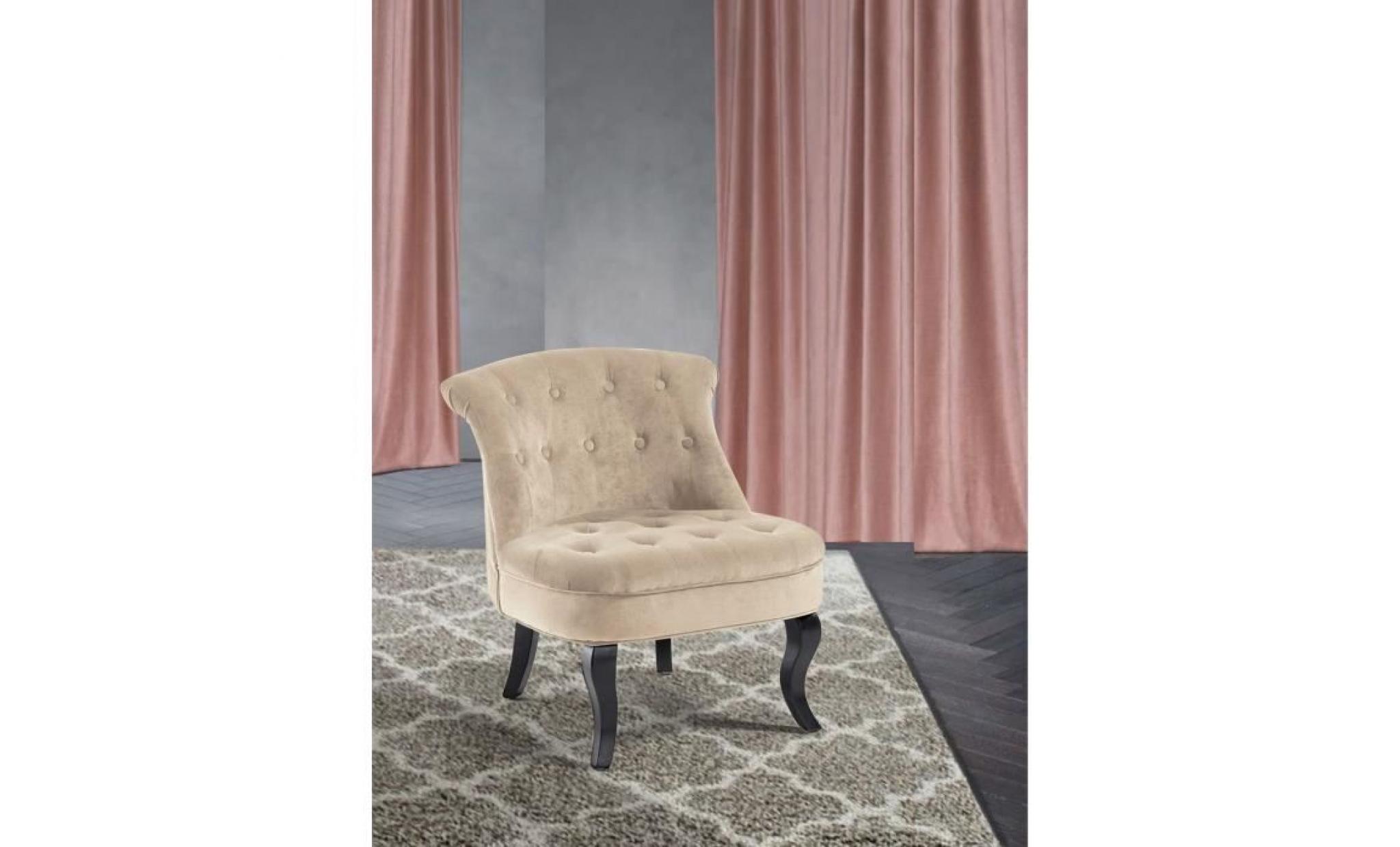 soft fauteuil crapaud   velours capitonné beige   l 64 x p 68 cm pas cher