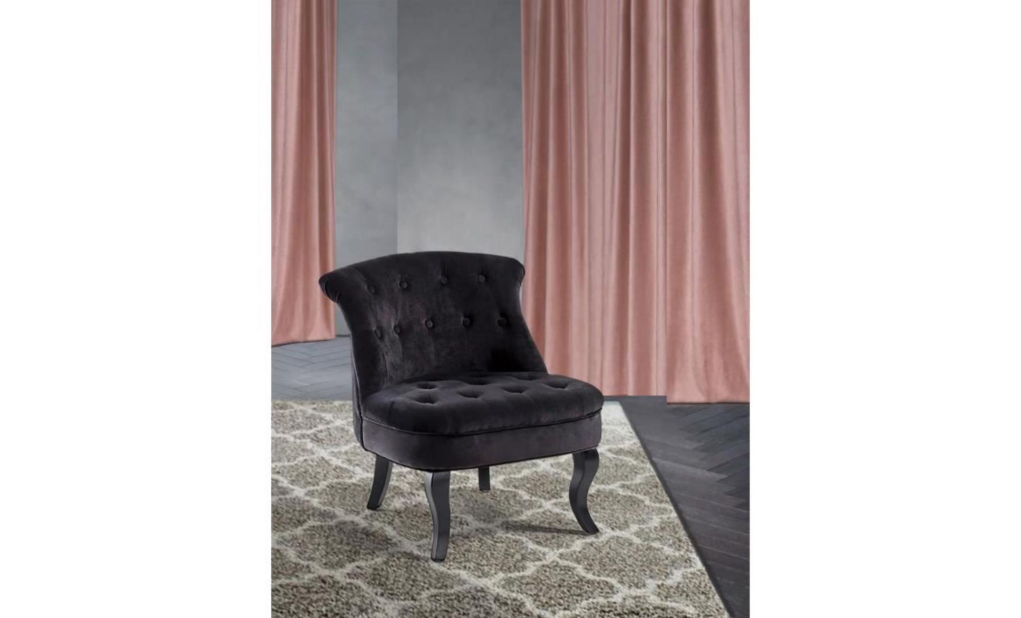 soft fauteuil crapaud   velours capitonné noir   l 64 x p 68 cm pas cher