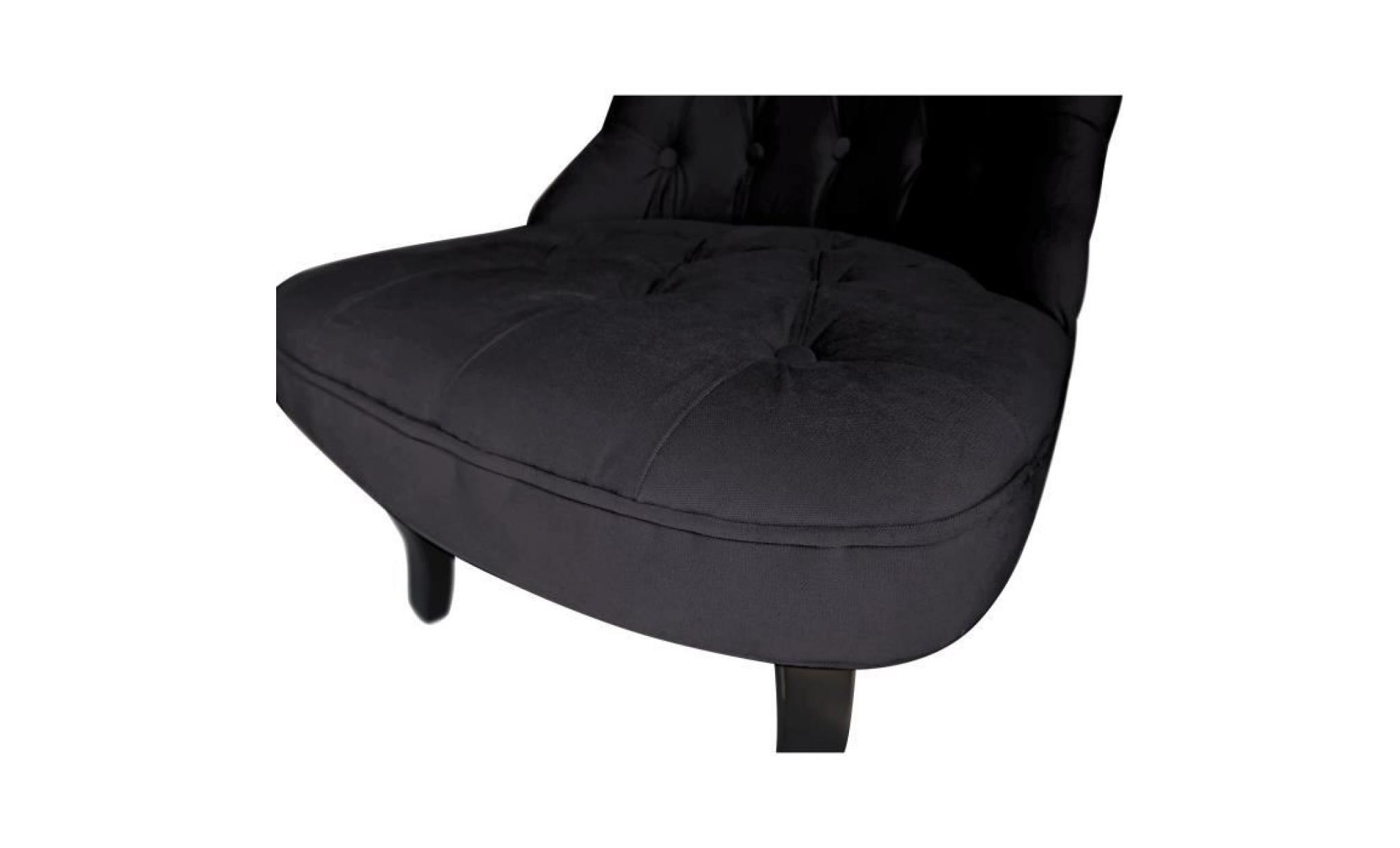 soft fauteuil crapaud   velours capitonné noir   l 64 x p 68 cm pas cher