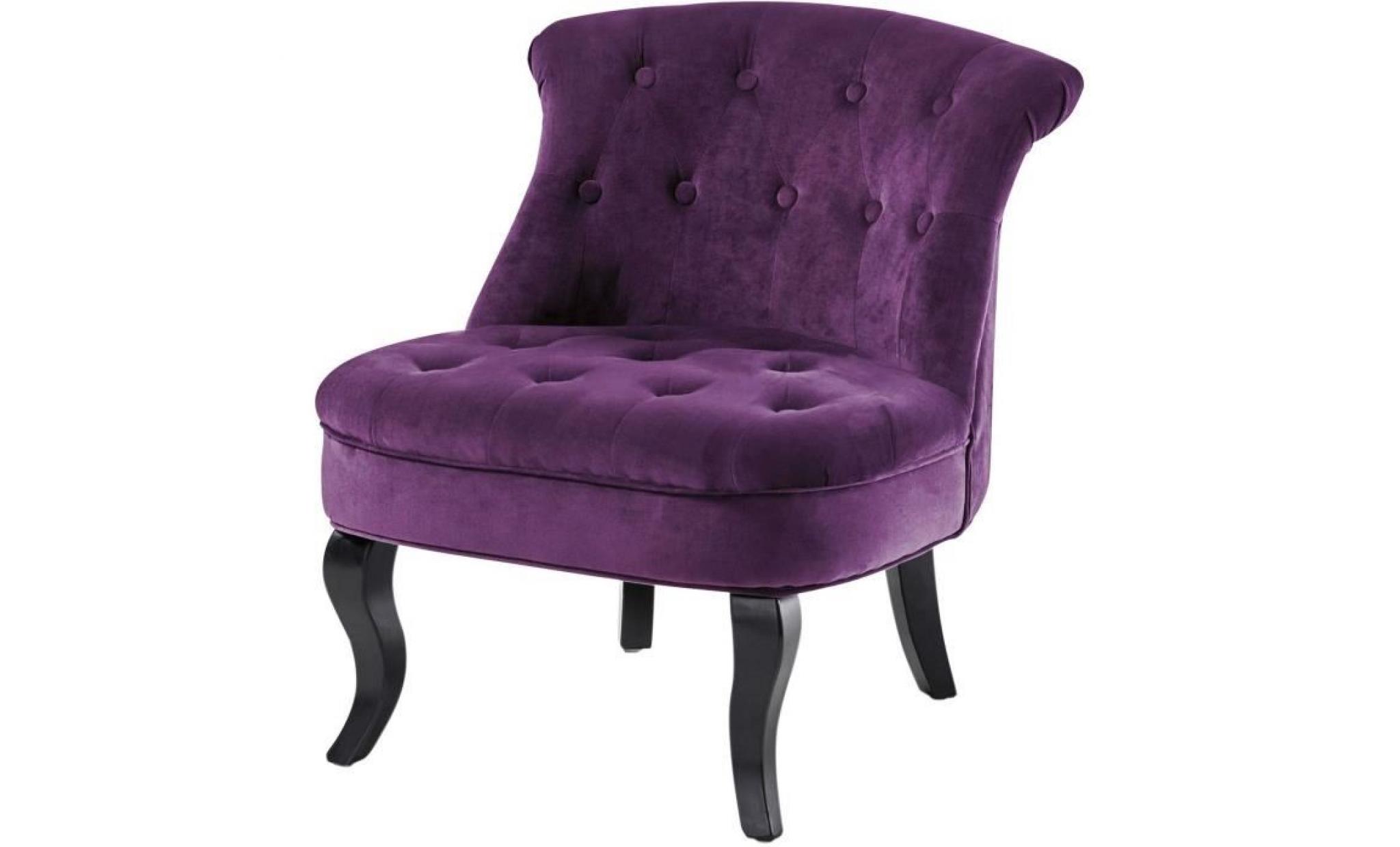 soft fauteuil crapaud   velours capitonné violet   l 64 x p 68 cm