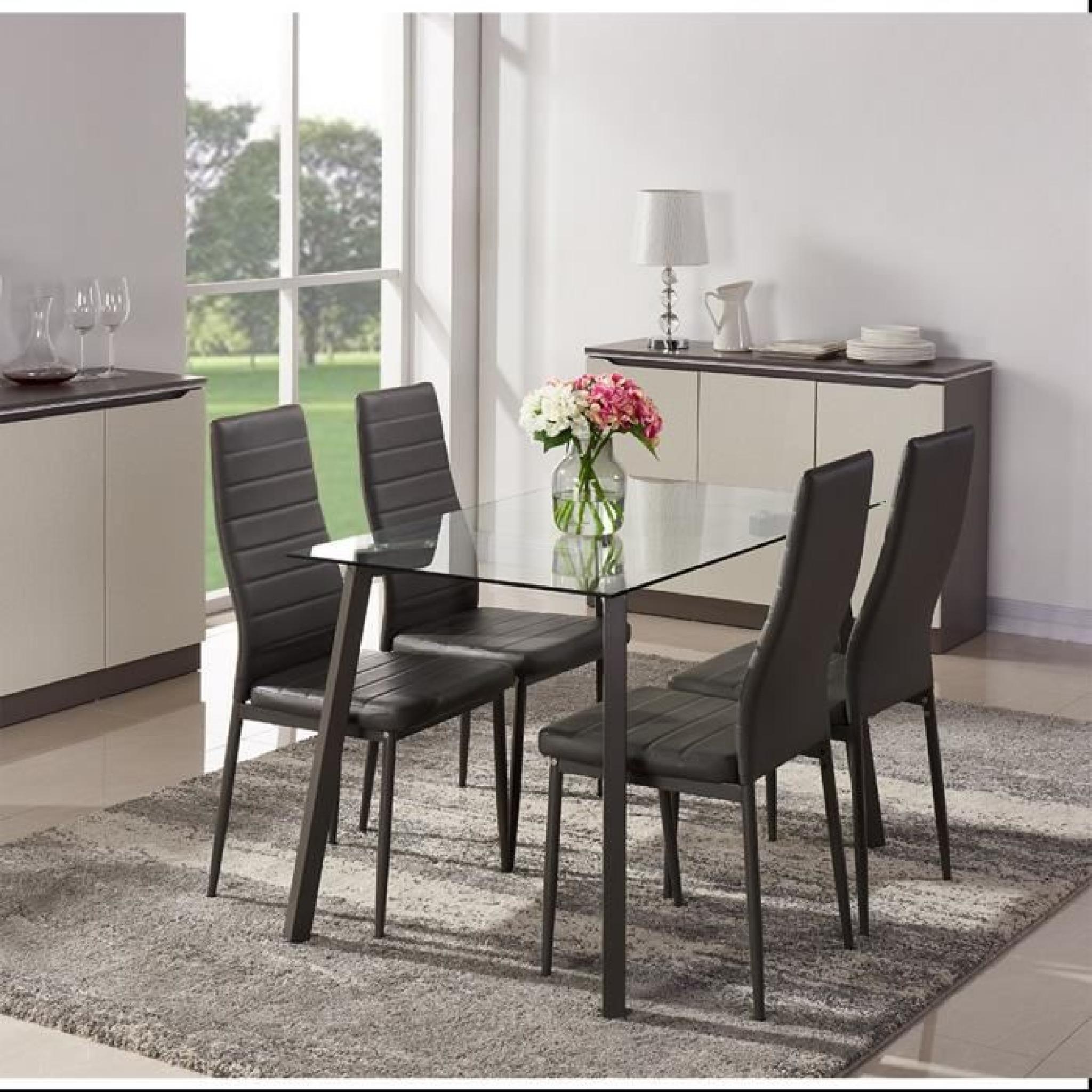 SOLIS Ensemble table à manger + 4 chaises en simili gris 120x70cm