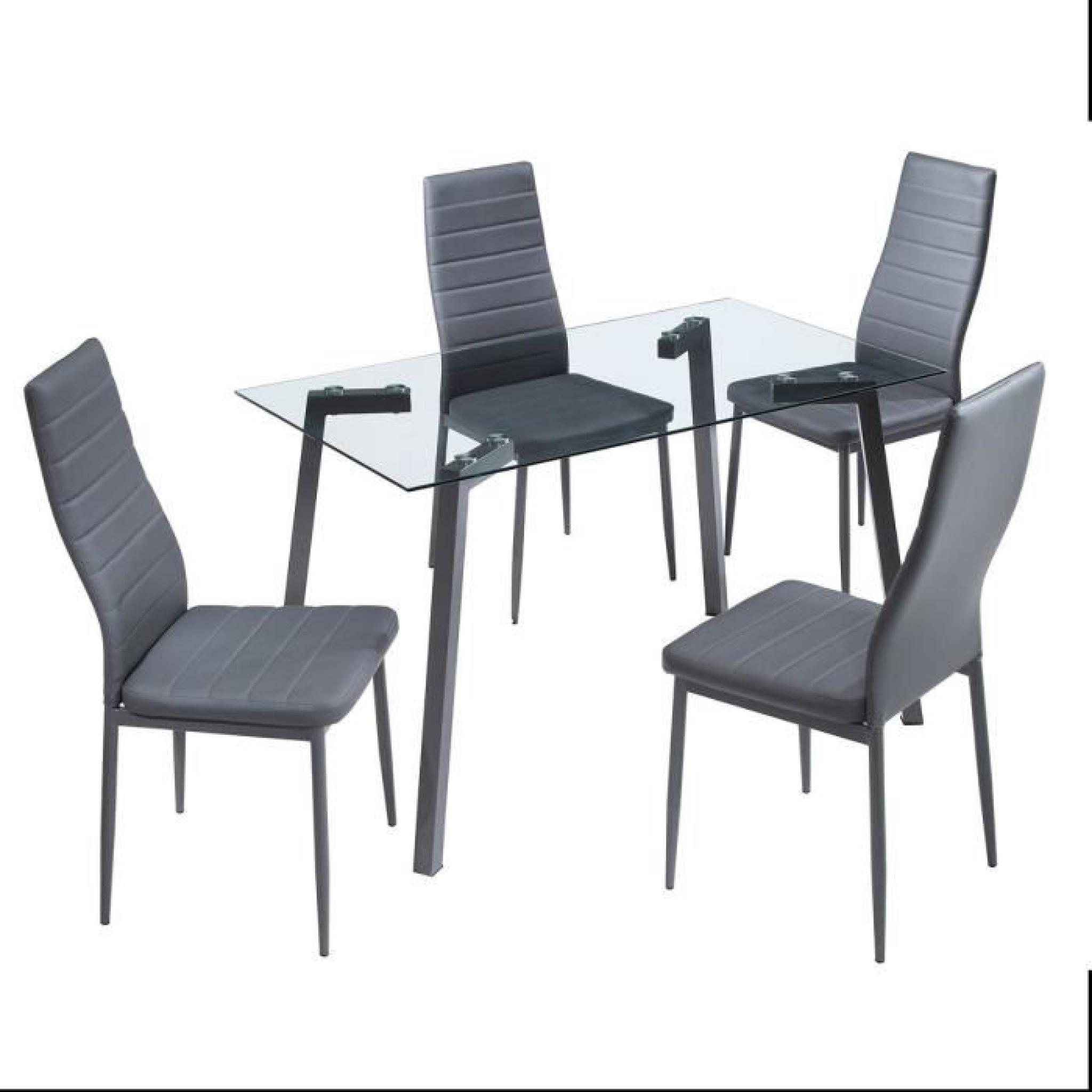 SOLIS Ensemble table à manger + 4 chaises en simili gris 120x70cm pas cher
