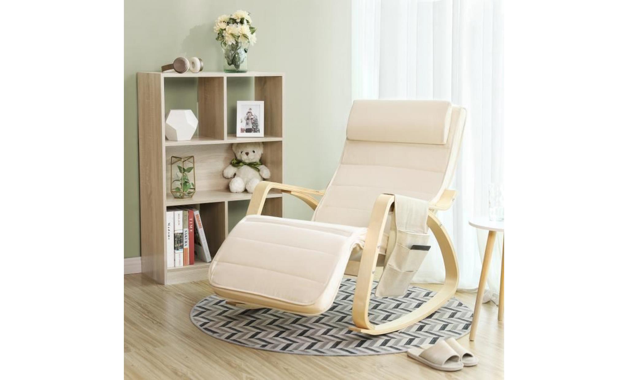 songmics fauteuil à bascule rocking chair avec repose pieds réglable à 5 niveaux 55 x 80 x 91 cm (l x l x h) lin beige lyy12m