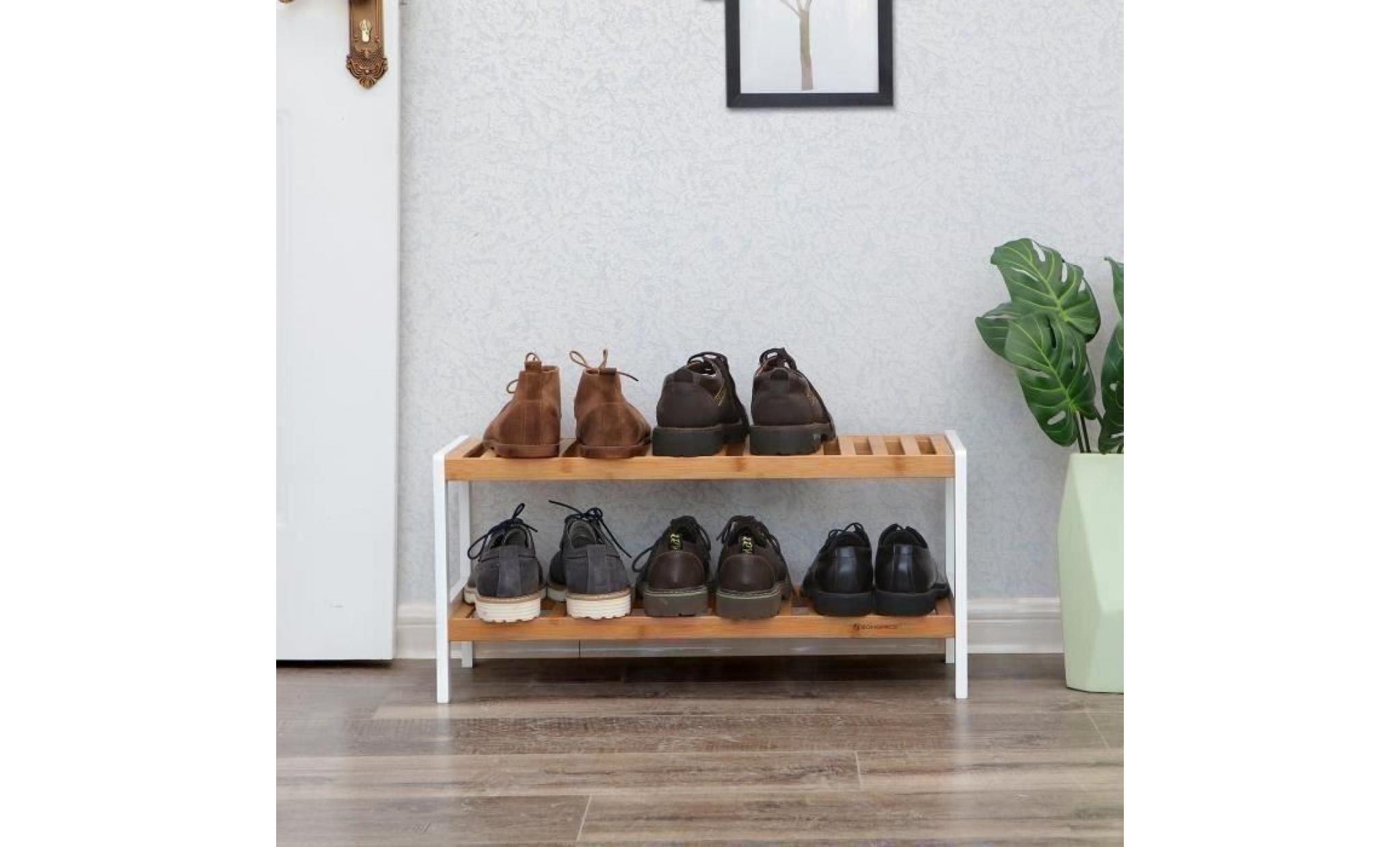 songmics Étagère à chaussures rangé rangement meuble chaussure 2 niveaux bambou 70 x 26 x 33 cm lbs02h pas cher