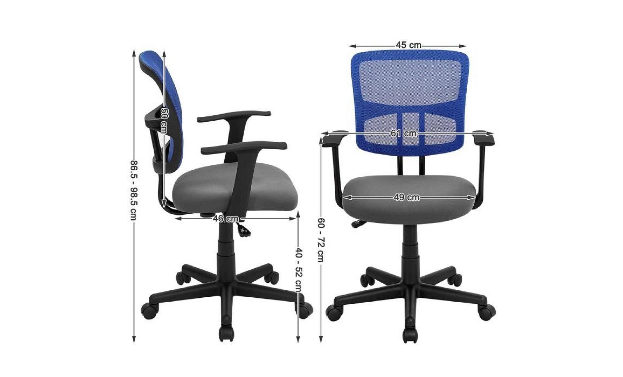 songmics® chaise de bureau, fauteuil ergonomique en maille, siège de bureau rotatif, accoudoirs en t charge maximale 120 kg obn11gl pas cher