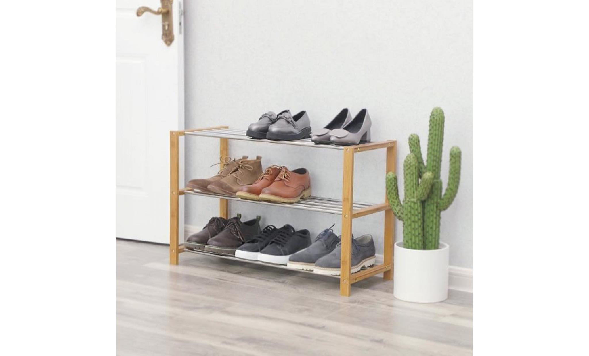 songmics® Étagère à chaussures, 100% bambou naturel, 2 niveaux, meuble rangement, siège pour chausser lbs04n