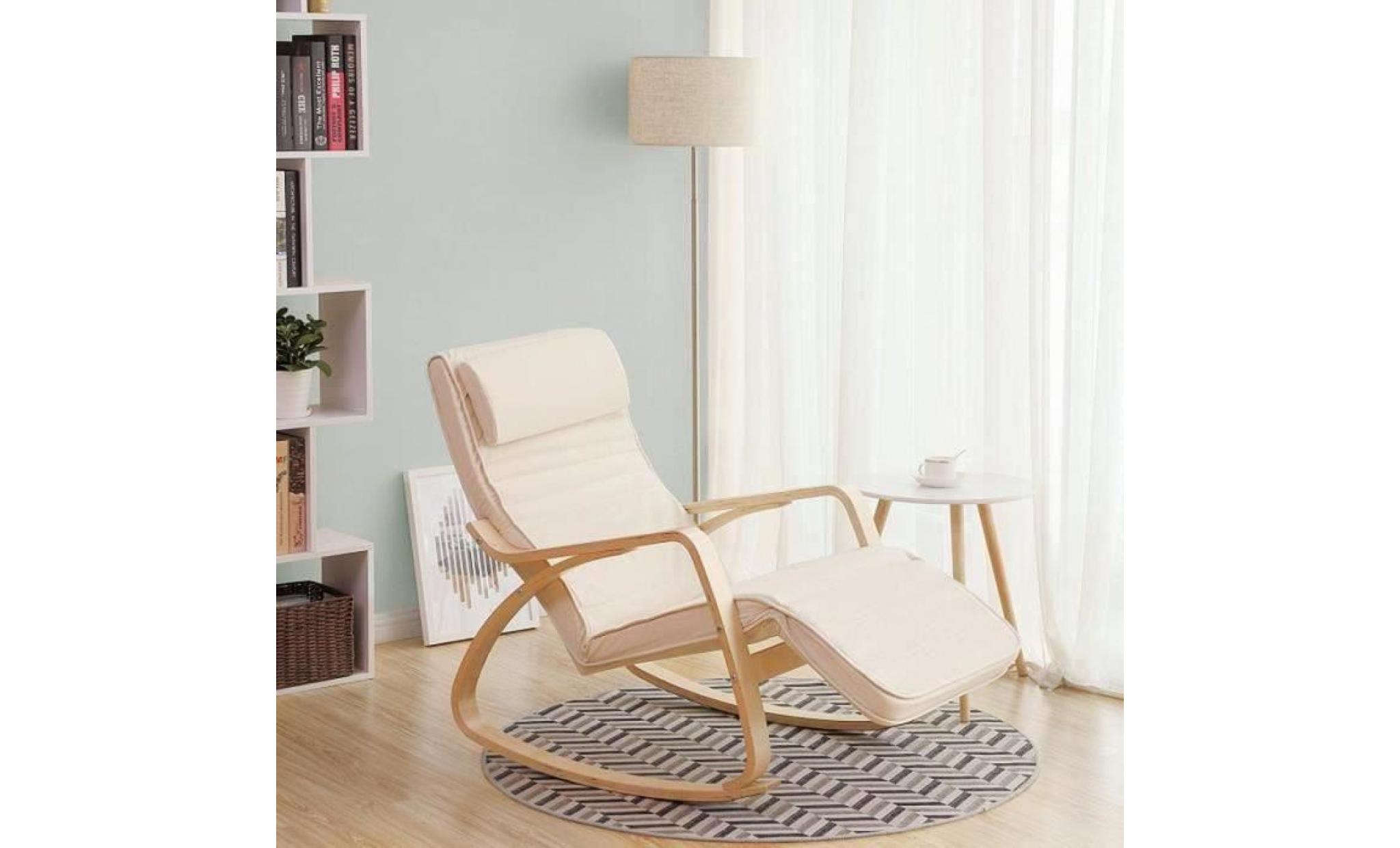 songmics fauteuil à bascule rocking chair avec repose pieds réglable design ergonomique beige lyy10m