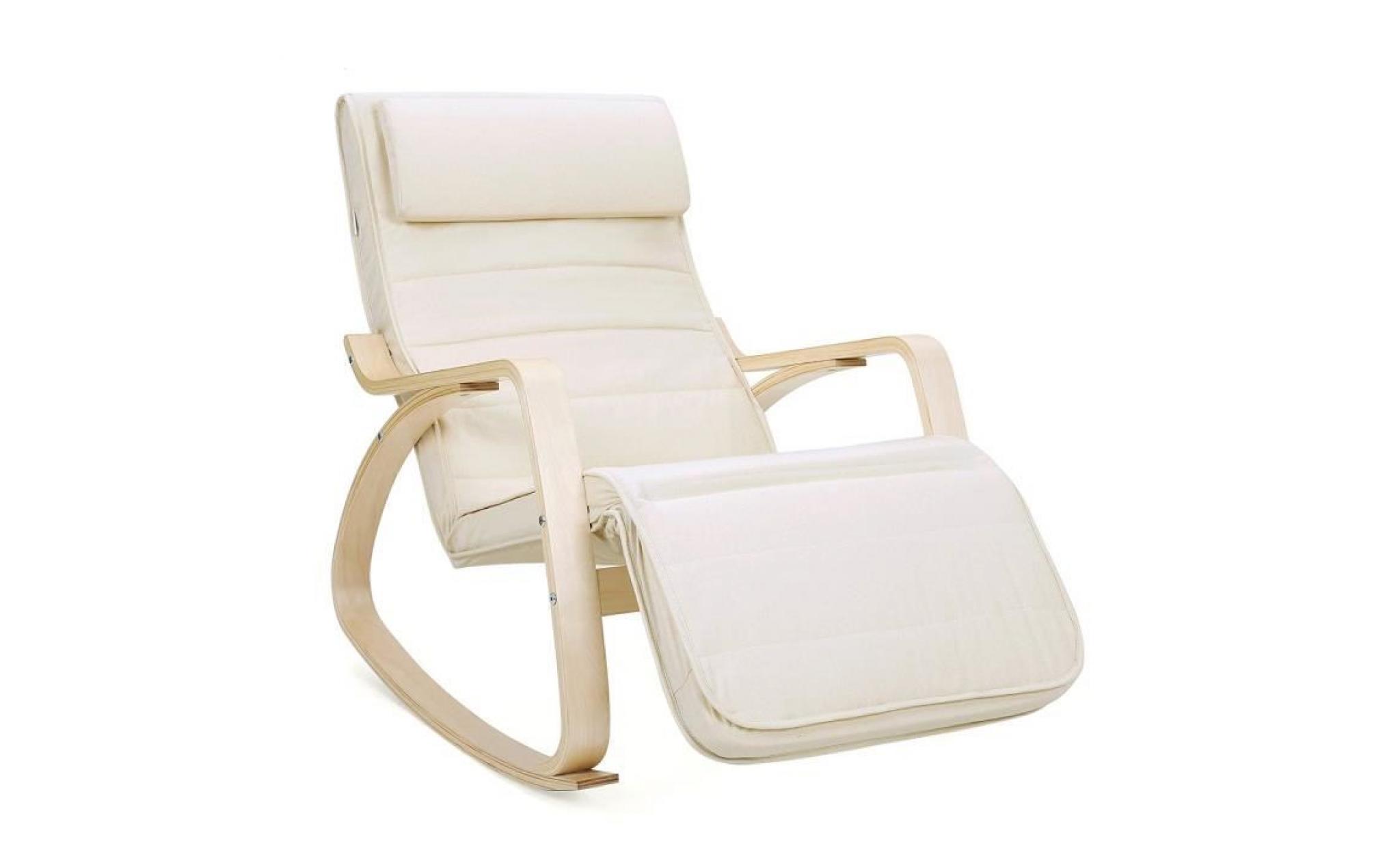 songmics fauteuil à bascule rocking chair avec repose pieds réglable design ergonomique beige lyy10m pas cher