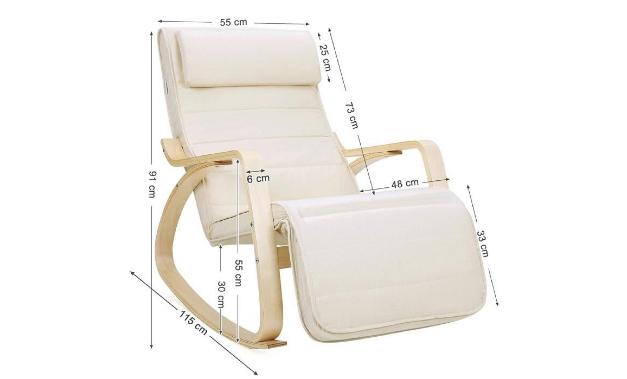 songmics fauteuil à bascule rocking chair avec repose pieds réglable design ergonomique beige lyy10m pas cher
