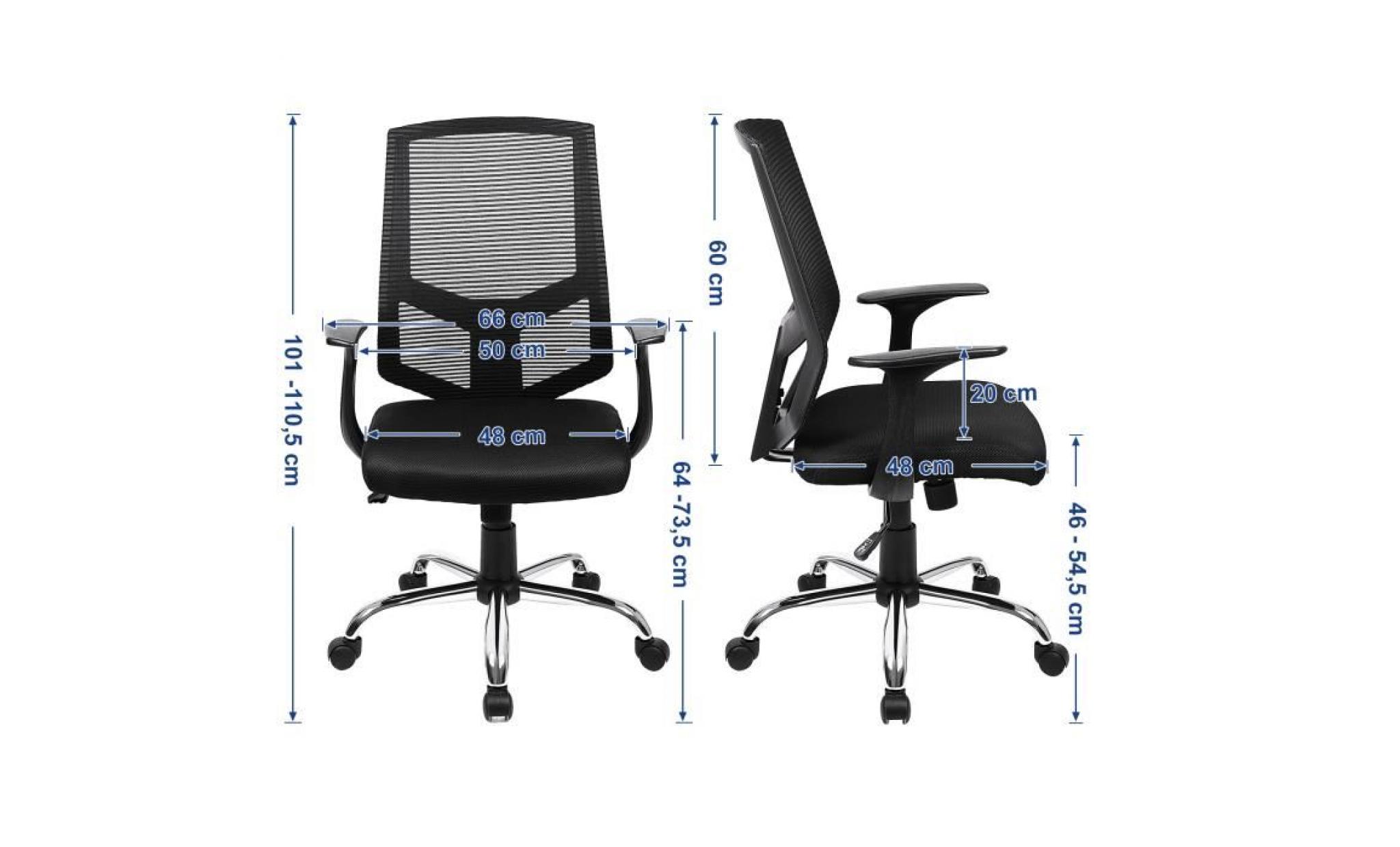 songmics fauteuil de bureau hauteur réglable 101 110,5 cm mécanisme basculant confortable convient aux tapis noir obn84bk pas cher