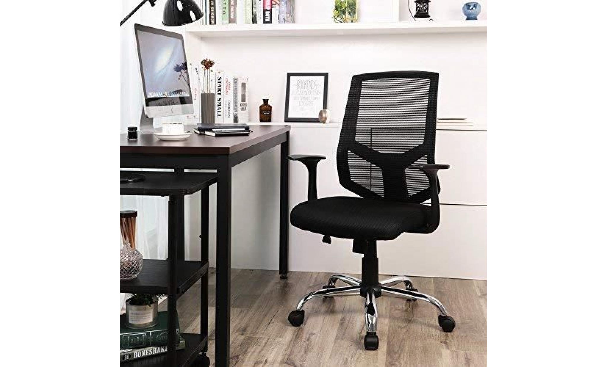 songmics fauteuil de bureau hauteur réglable 101 110,5 cm mécanisme basculant confortable convient aux tapis noir obn84bk pas cher