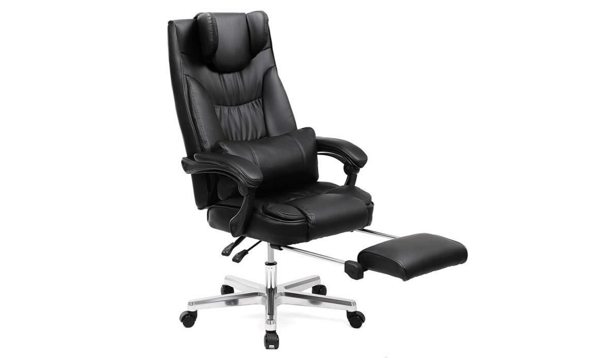 songmics chaise de bureau confortable avec appui tête modulable repose pieds télescopique design ergonomique noire obg75b