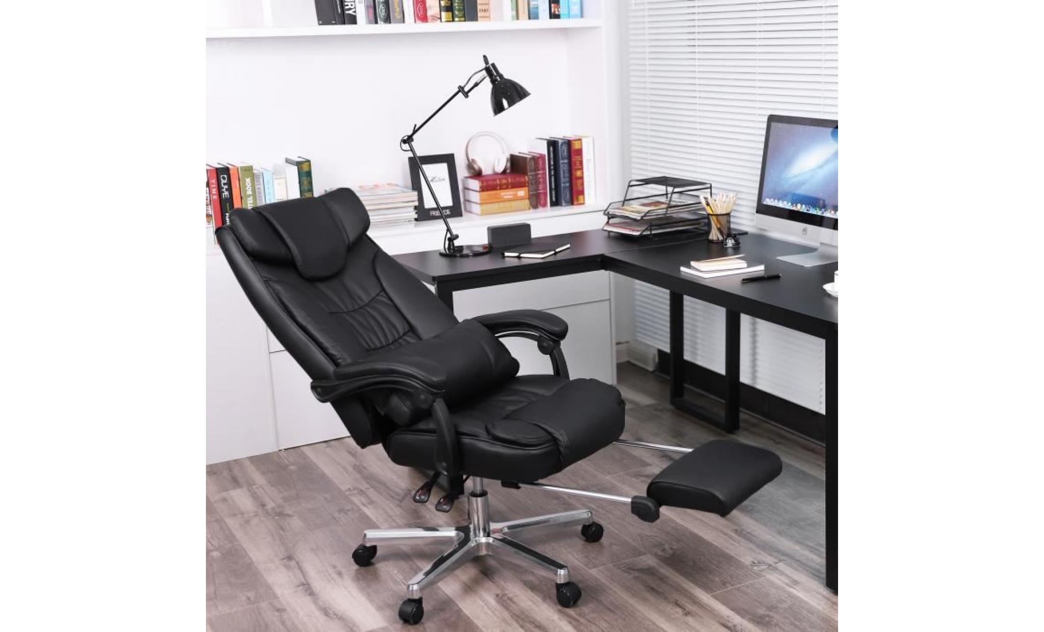 songmics chaise de bureau confortable avec appui tête modulable repose pieds télescopique design ergonomique noire obg75b pas cher