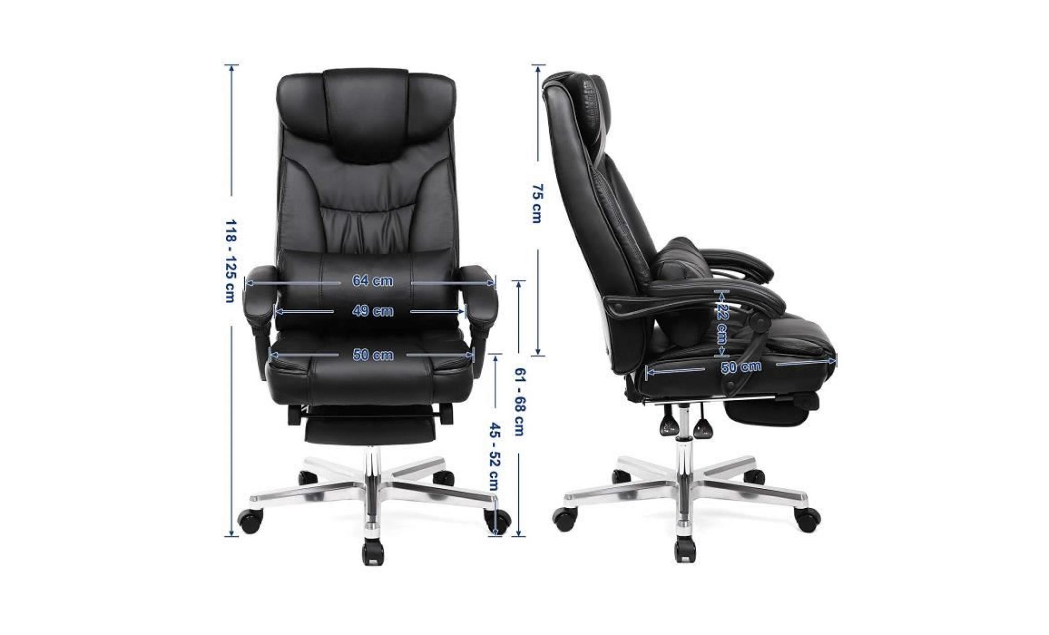 songmics chaise de bureau confortable avec appui tête modulable repose pieds télescopique design ergonomique noire obg75b pas cher