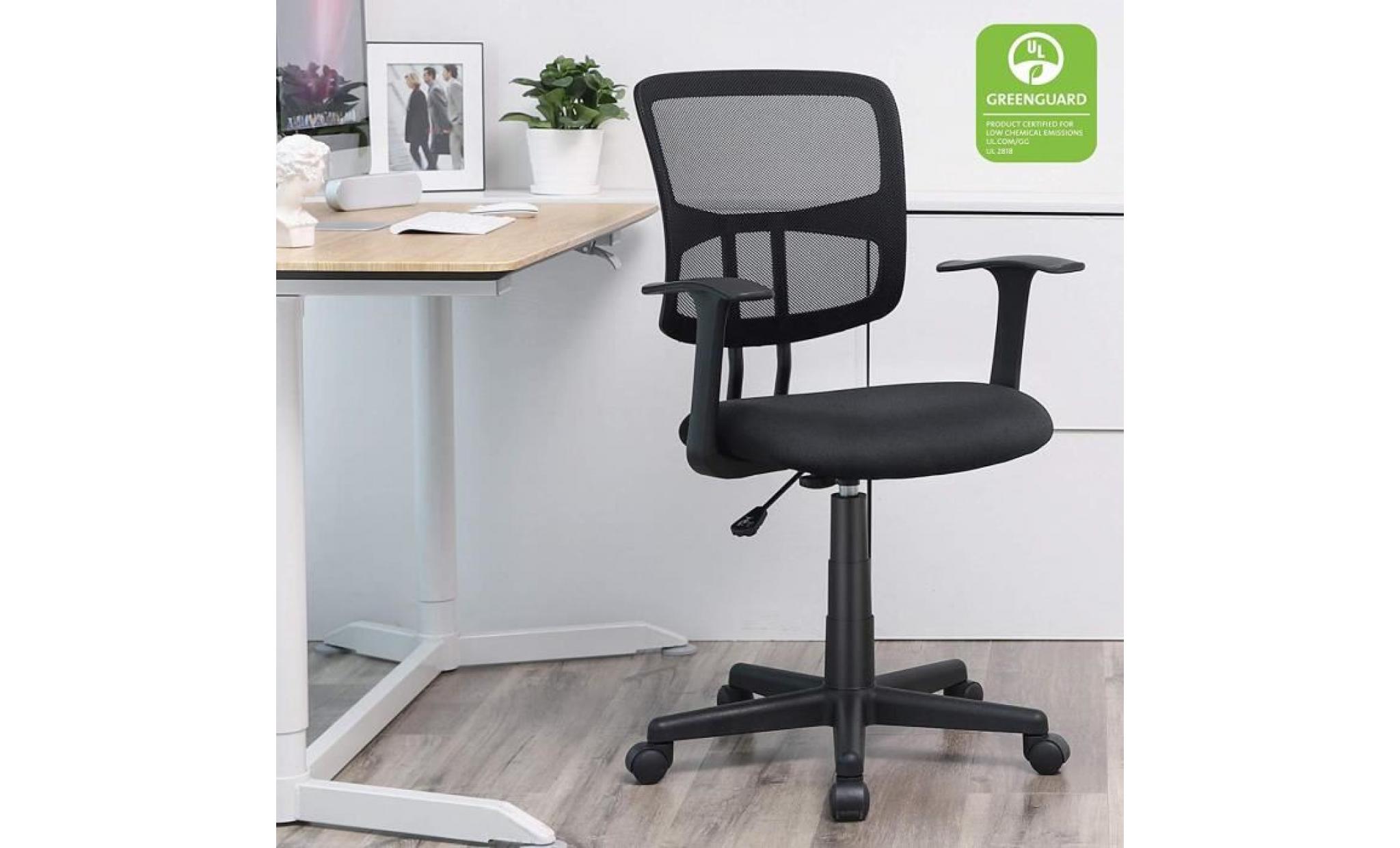 songmics chaise de bureau siège de bureau fauteuil ergonomique en maille rotatif accoudoirs en t charge maximale 120 kg obn11bk