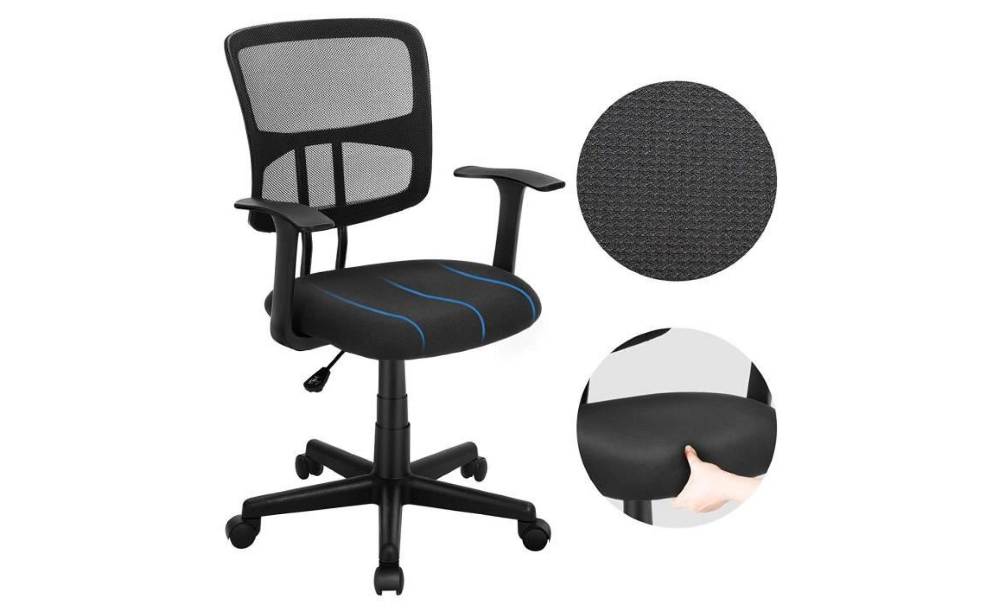 songmics chaise de bureau siège de bureau fauteuil ergonomique en maille rotatif accoudoirs en t charge maximale 120 kg obn11bk pas cher