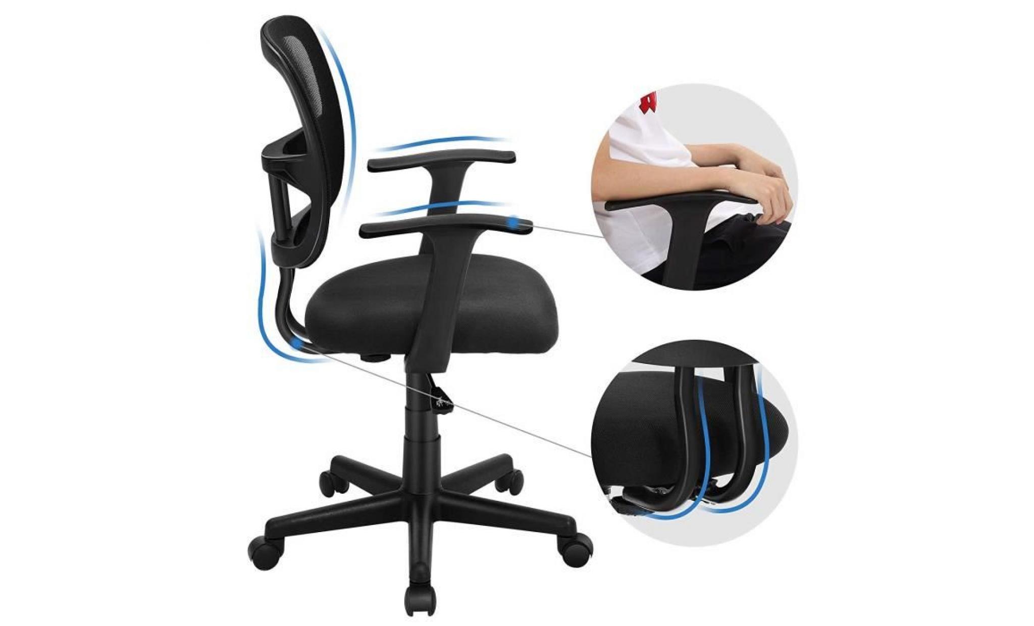 songmics chaise de bureau siège de bureau fauteuil ergonomique en maille rotatif accoudoirs en t charge maximale 120 kg obn11bk pas cher