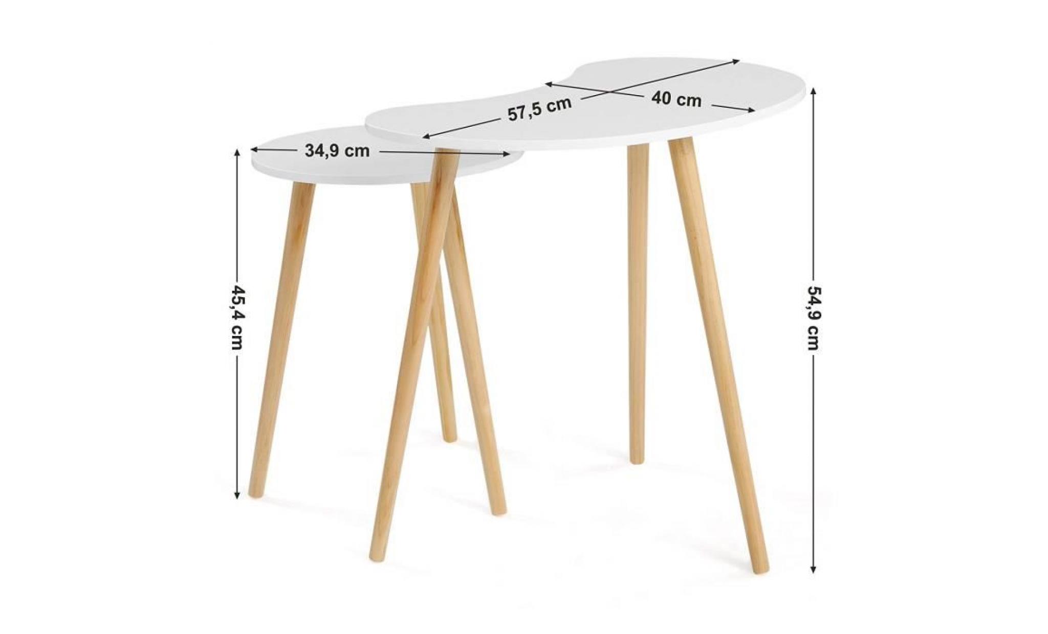 songmics® lot de 2 tables basses gigognes style scandinave table d’appoint pieds en bois de pin massif 57 x 40 x 55 cm let06wn pas cher