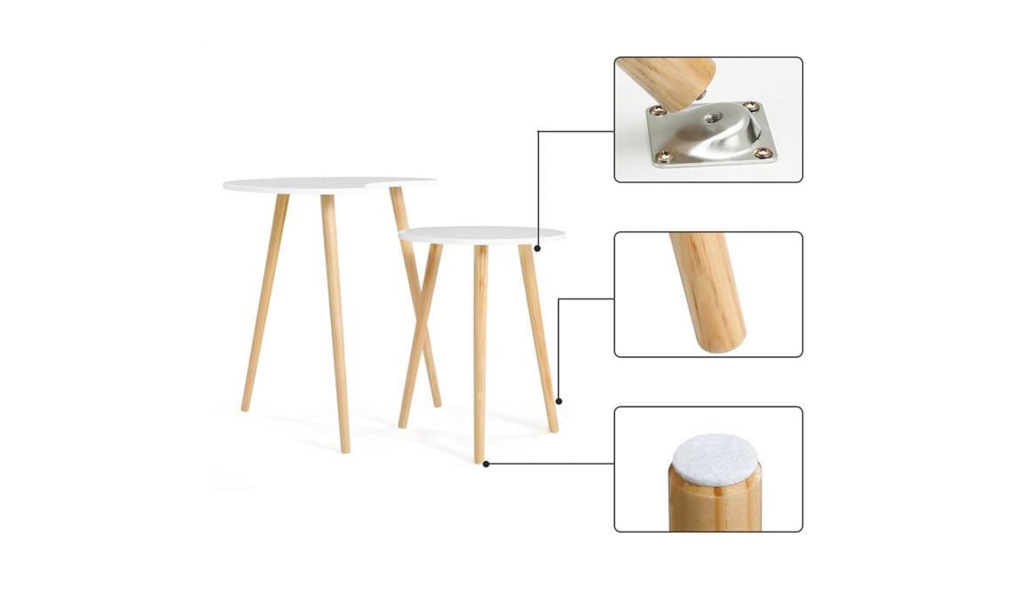 songmics® lot de 2 tables basses gigognes style scandinave table d’appoint pieds en bois de pin massif 57 x 40 x 55 cm let06wn pas cher