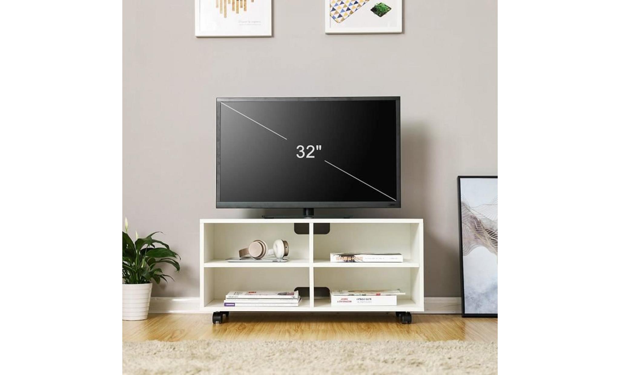songmics® meuble tv mobile avec 4 compartiments et roulettes, buffet bas ouvert pour téléviseur, enregistreur dvd, blanc, ltc02wt