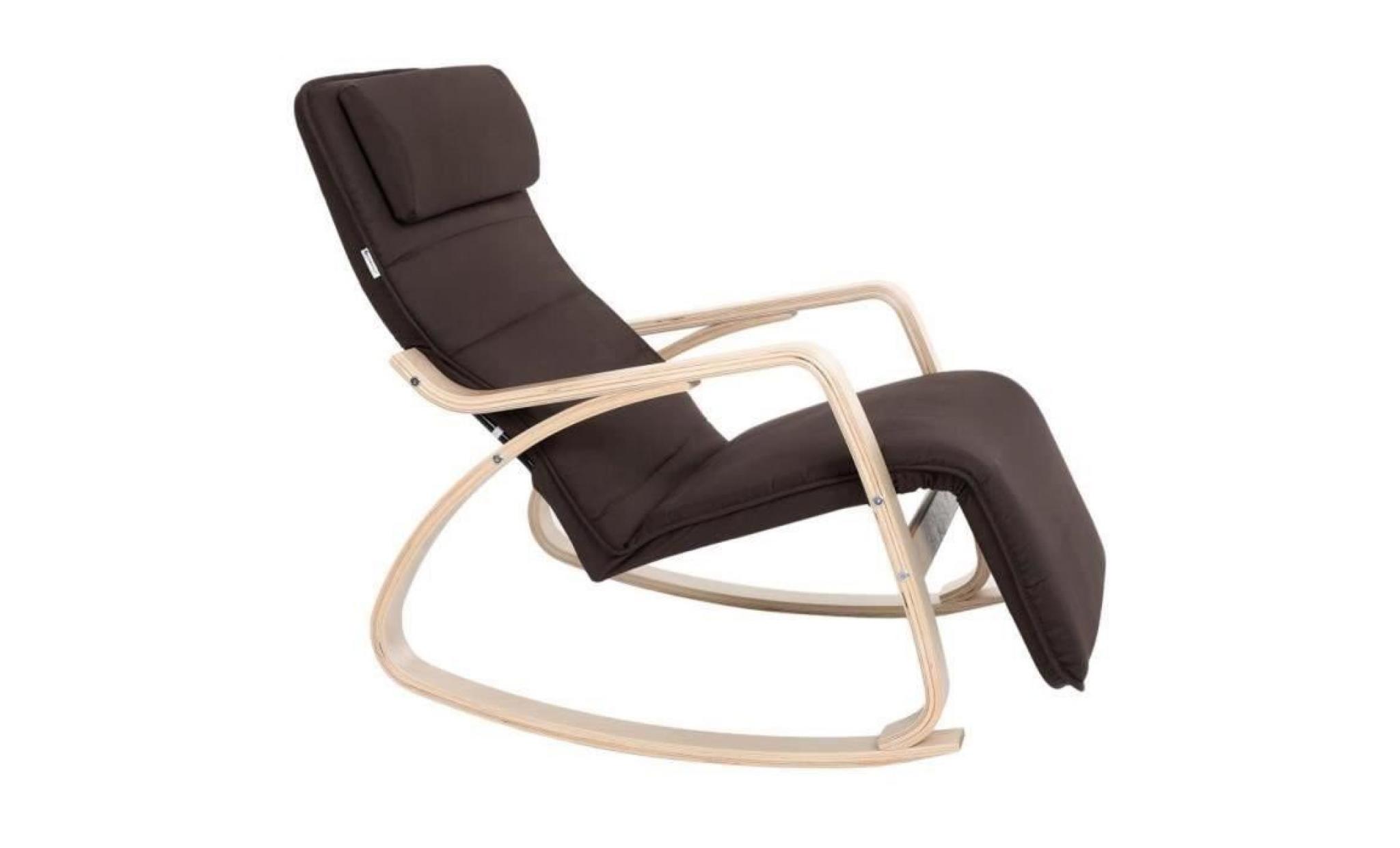 songmics rocking chair fauteuil à bascule avec repose pied réglable 5 niveaux housse amovible lavable marron lyy60z