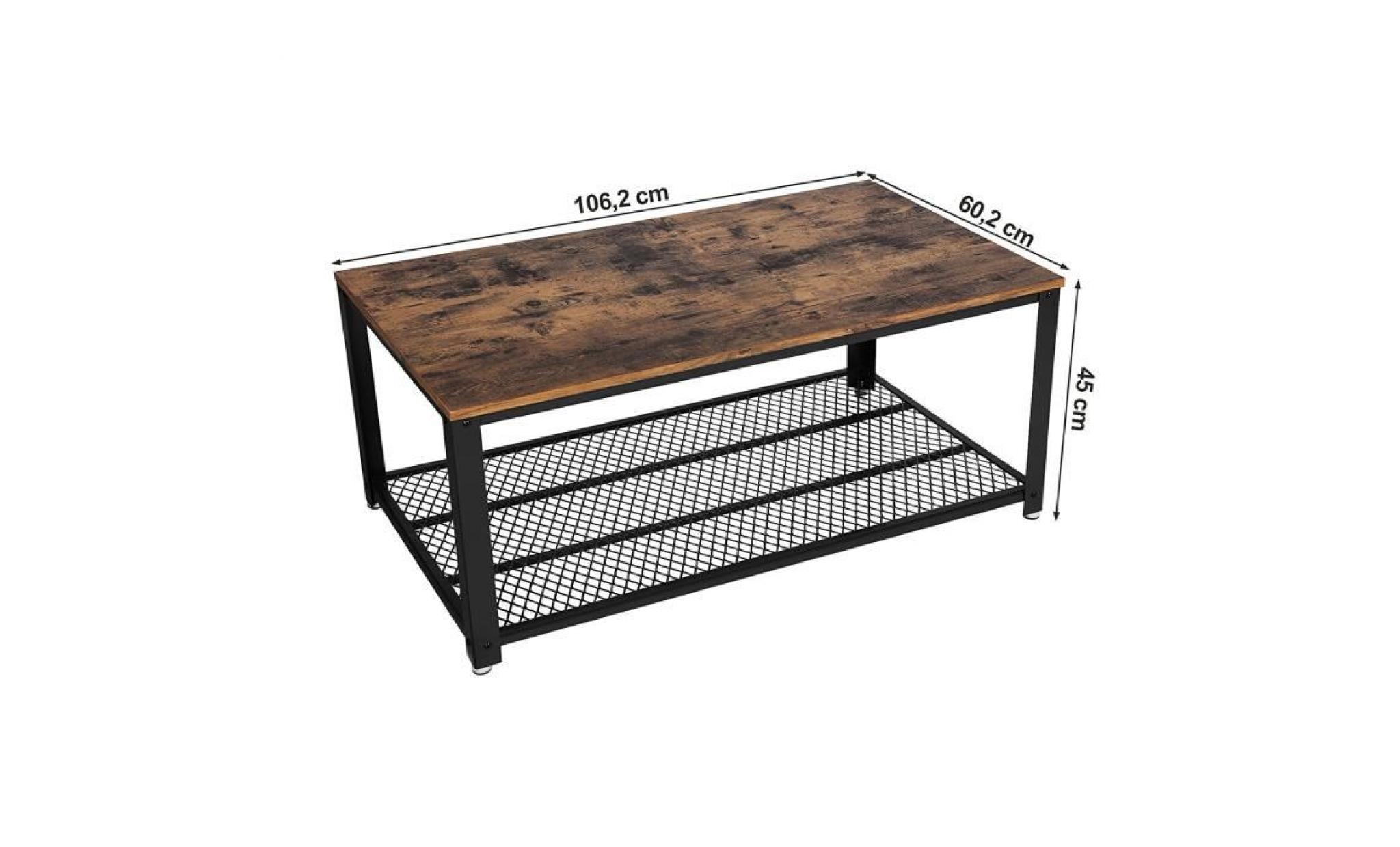 songmics® table basse de salon armature en métal style industriel  surface imperméable table rétro avec étagère de rangement lct61x pas cher