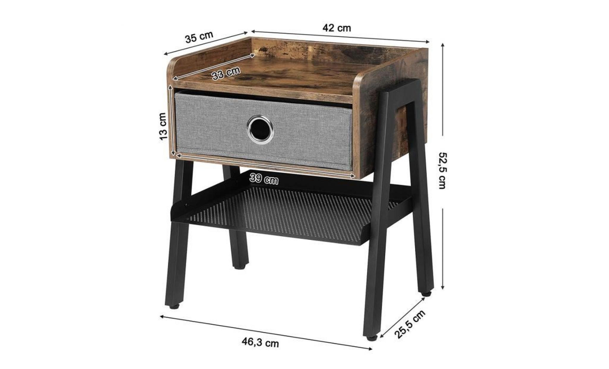 songmics table de chevet vintage table d'appoint rétro avec compartiment rustique chic pieds en métal noir let54x pas cher