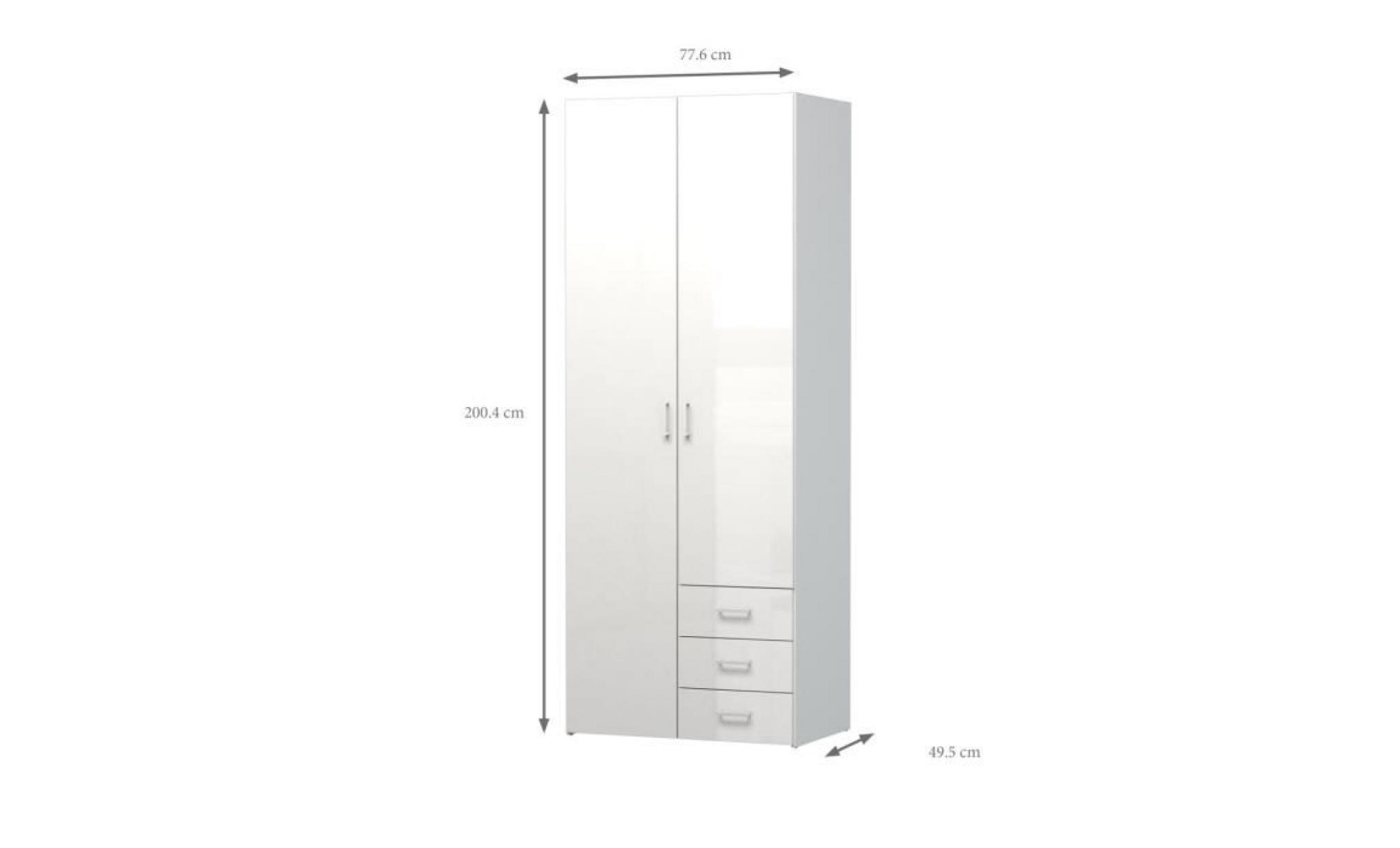 space armoire chambre style contemporain   blanc brillant   l 78 cm pas cher