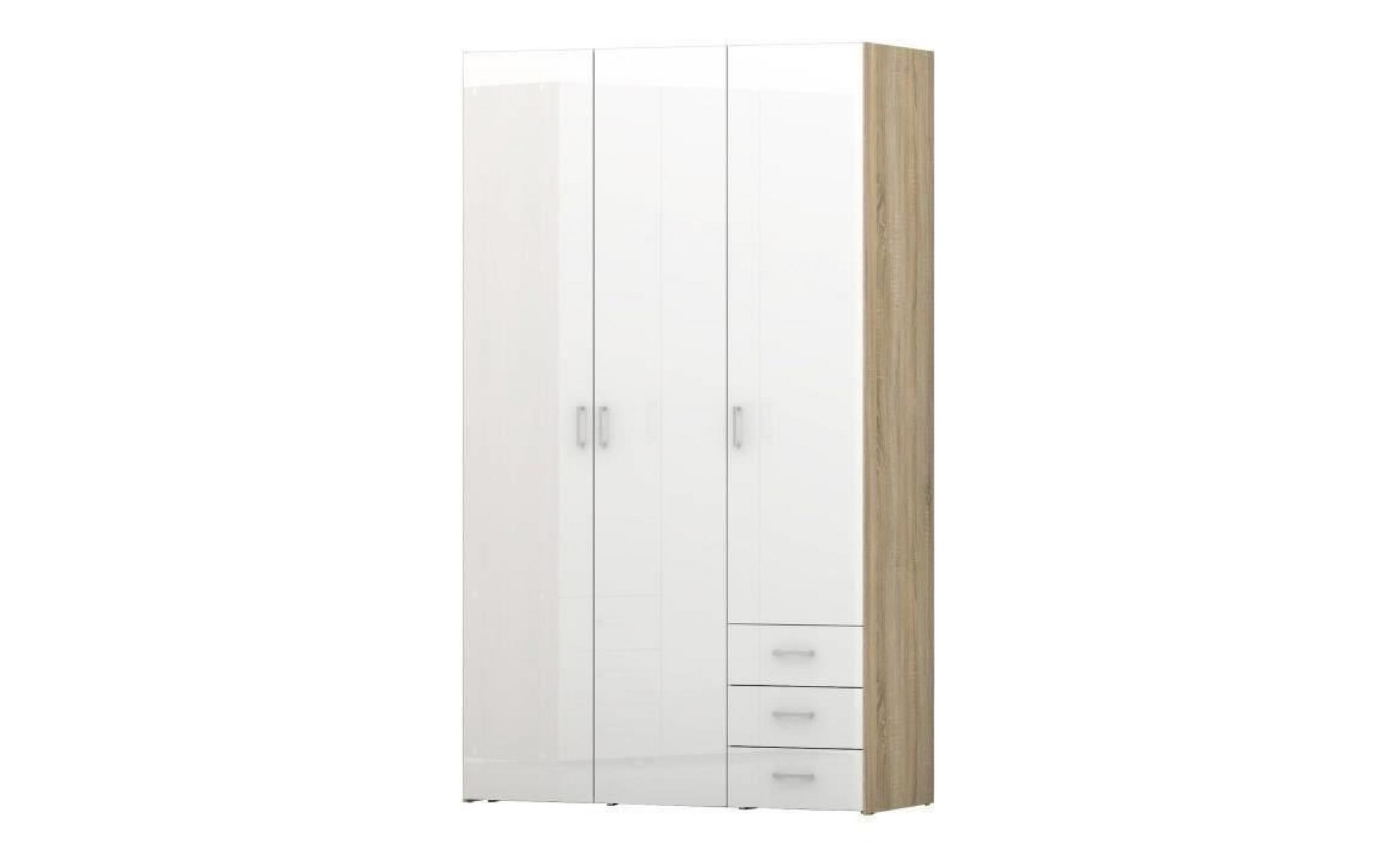 space armoire de chambre style contemporain décor chêne et blanc laqué brillant   l 154 cm