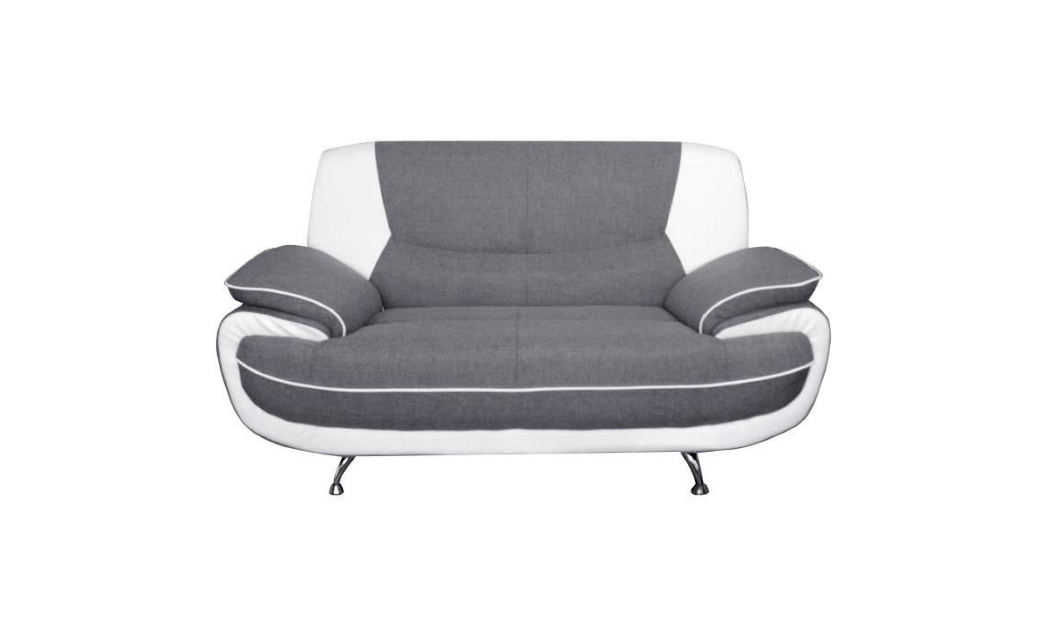 spacio canapé droit fixe 2 places   tissu gris et simili blanc   contemporain   l 162 x p 86 cm