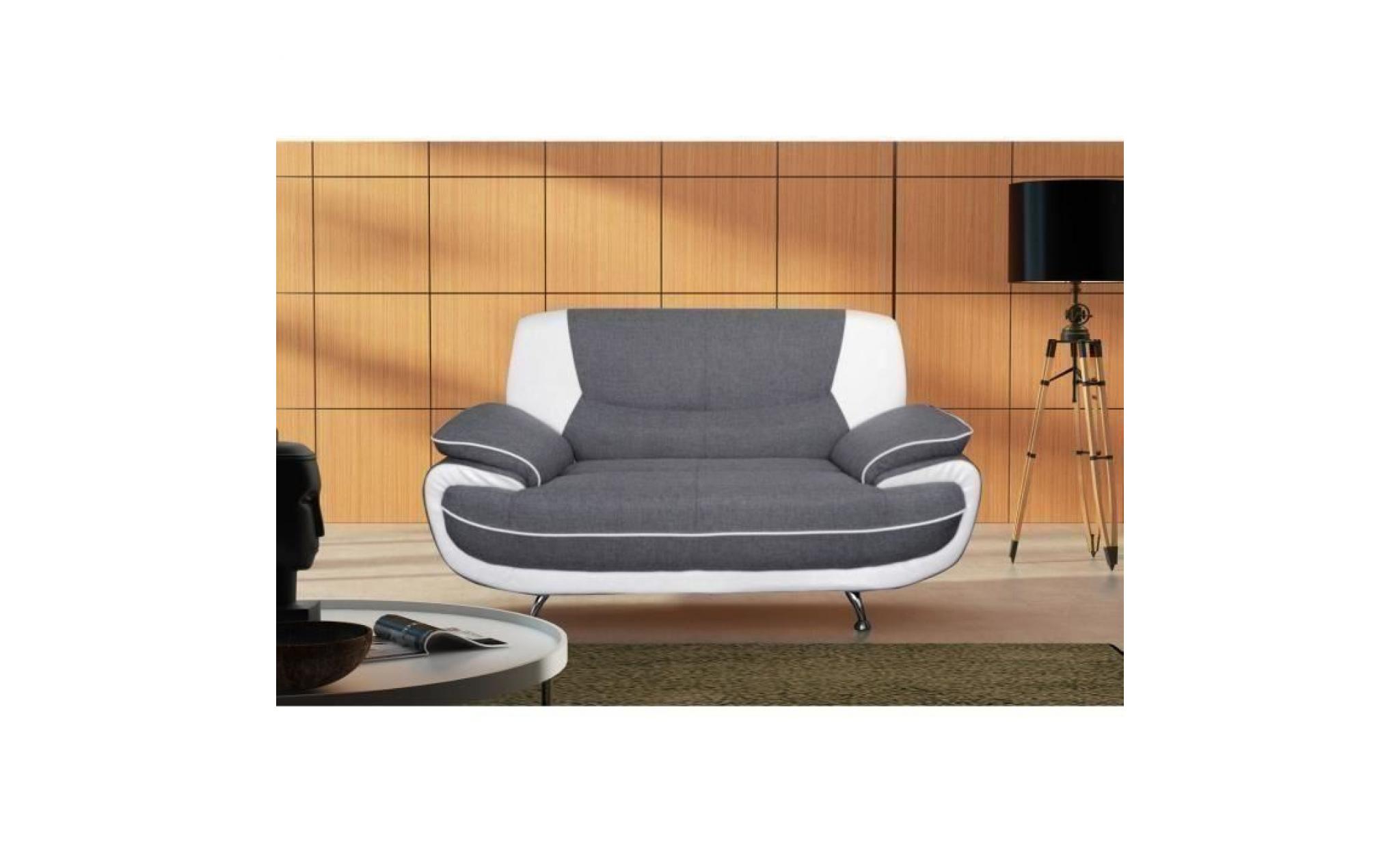 spacio canapé droit fixe 2 places   tissu gris et simili blanc   contemporain   l 162 x p 86 cm pas cher