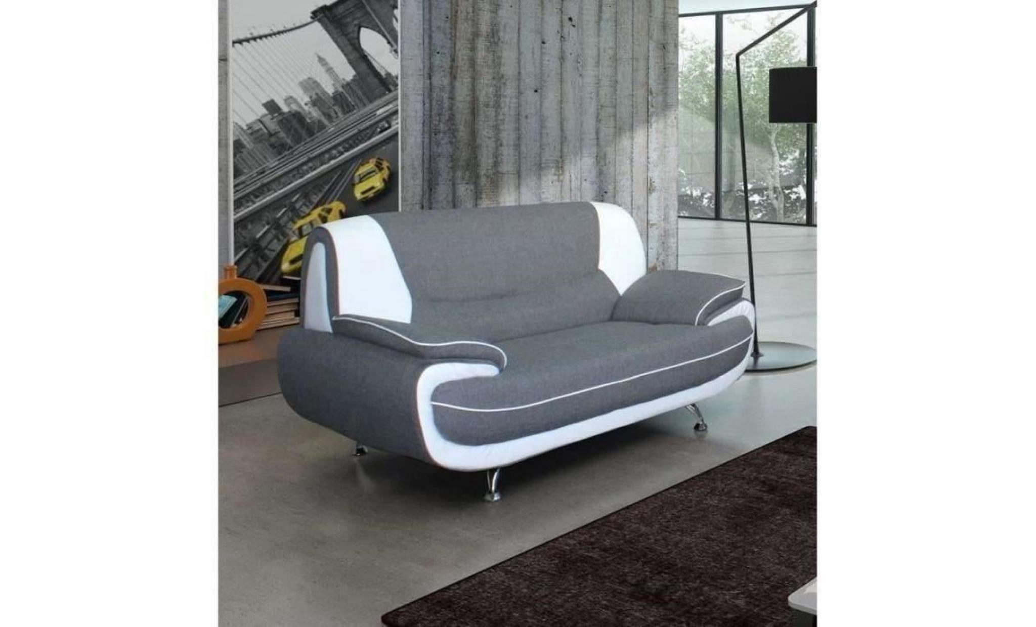 spacio canapé droit fixe 2 places   tissu gris et simili blanc   contemporain   l 162 x p 86 cm pas cher