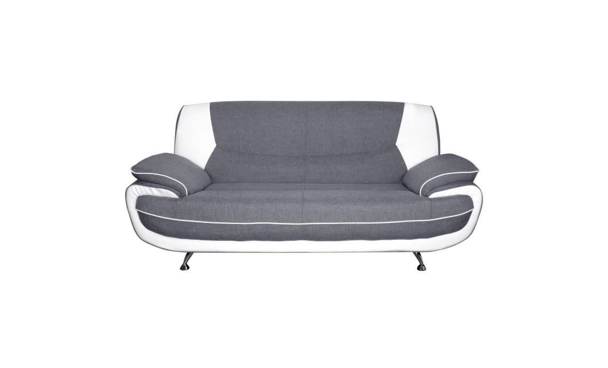 spacio canapé droit fixe 3 places   tissu gris et simili blanc   contemporain   l 194 x p 86 cm