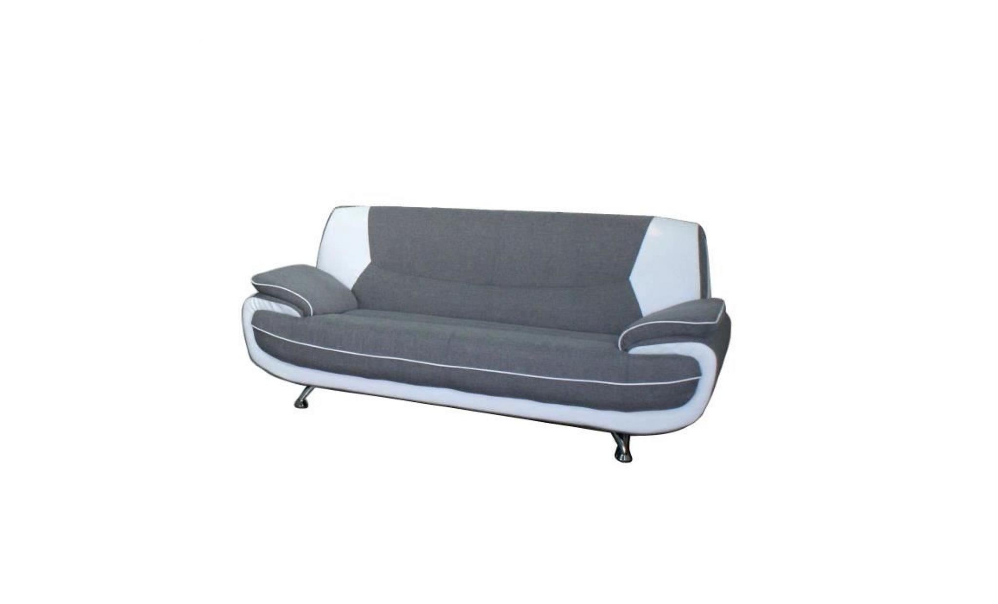 spacio canapé droit fixe 3 places   tissu gris et simili blanc   contemporain   l 194 x p 86 cm pas cher