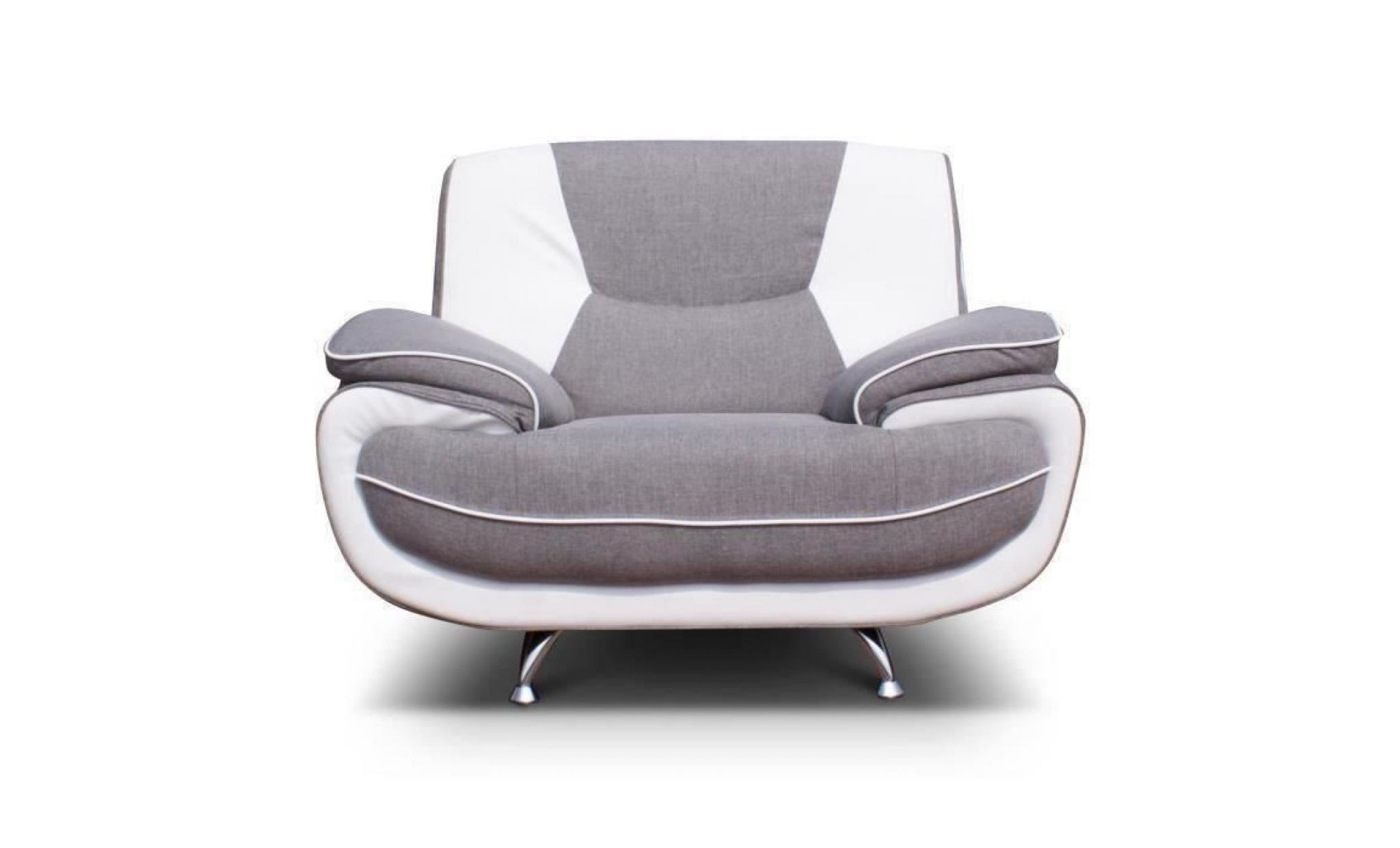 spacio fauteuil contemporain en simili et tissu   gris et blanc   l 134 x 85 cm