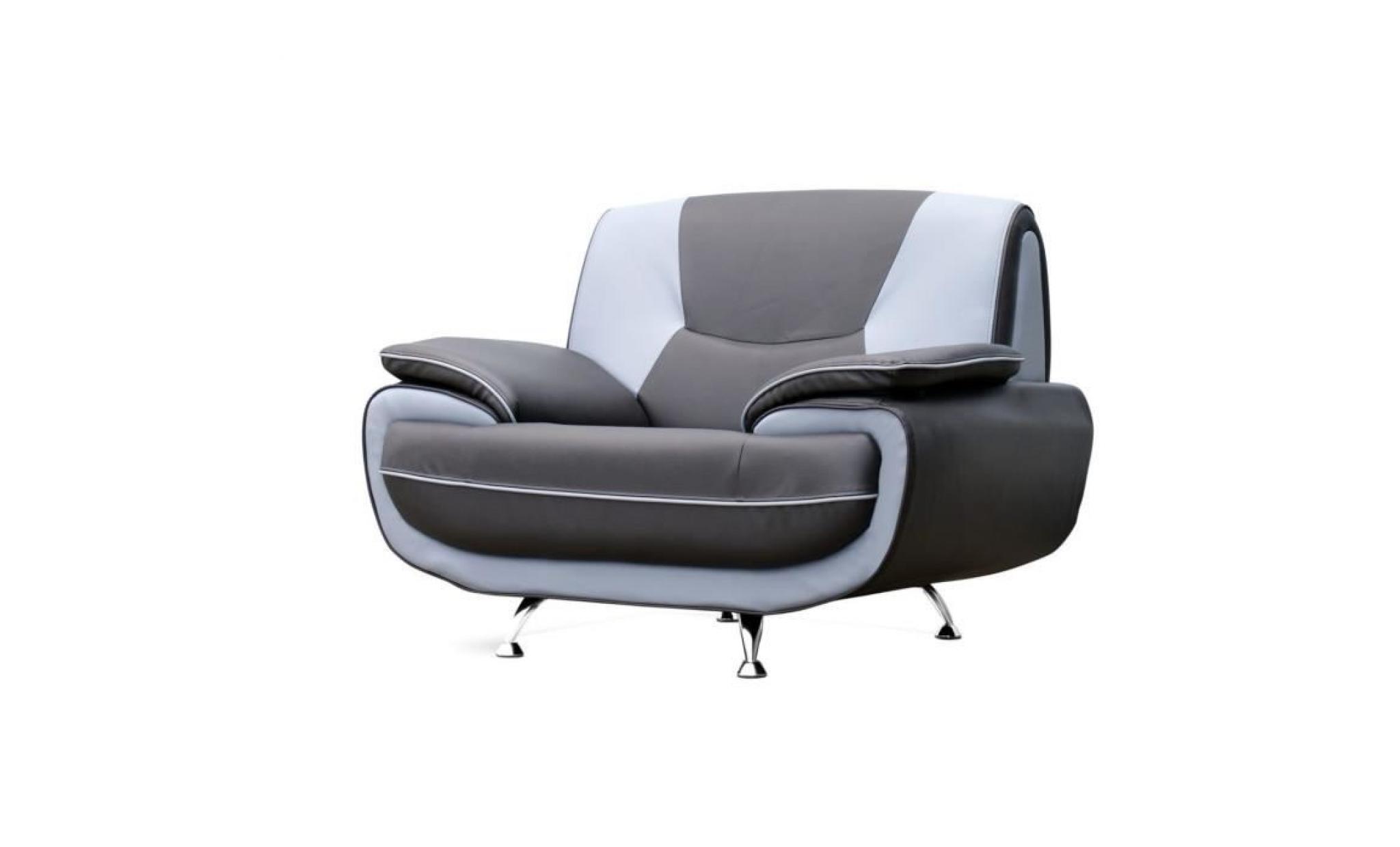 spacio fauteuil contemporain en simili   noir et gris   l 134 x p 85 cm