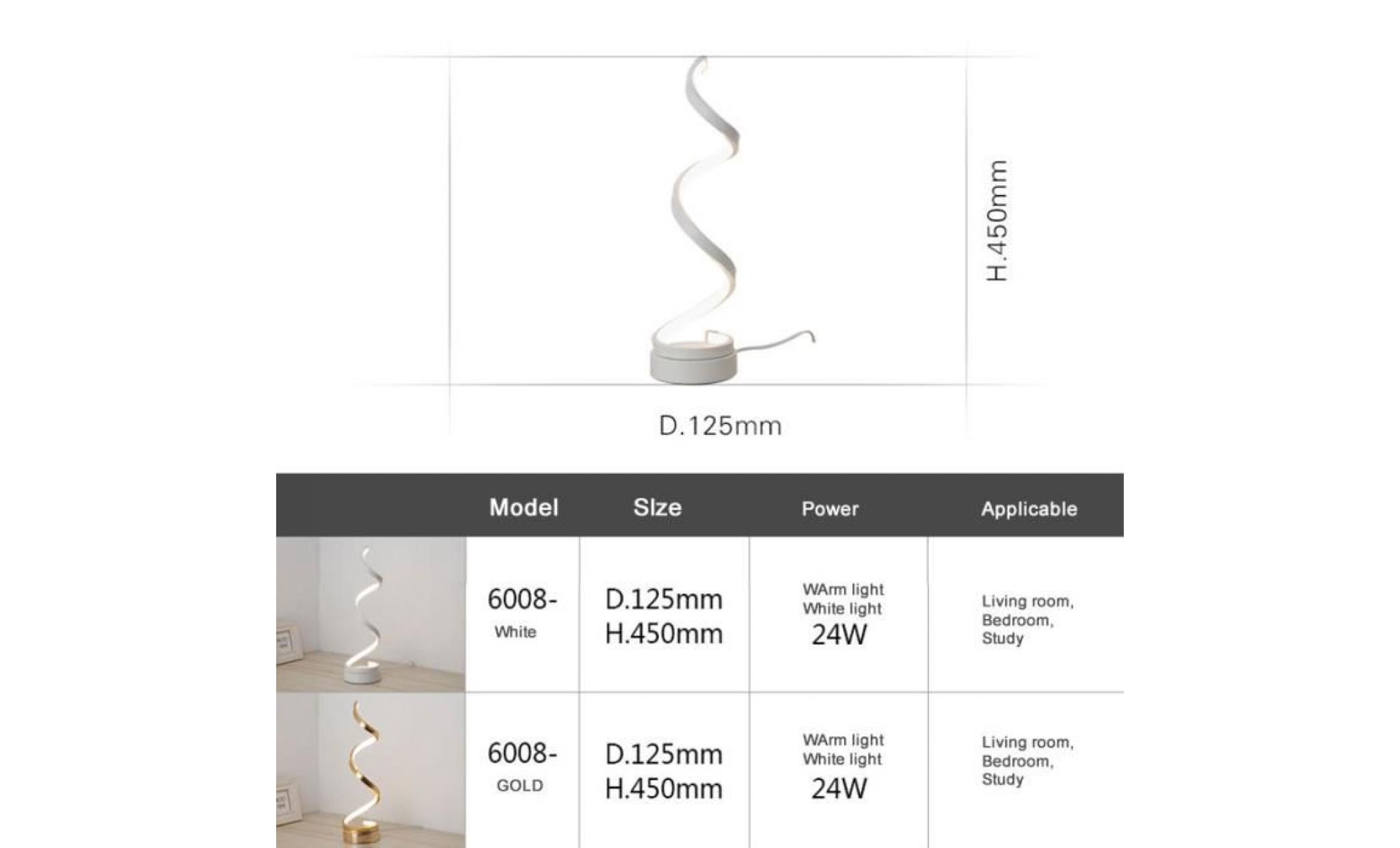spirale led lampe de bureau 12w blanc chaud dimming incurvée acrylique lampe de table led design minimaliste creative pas cher