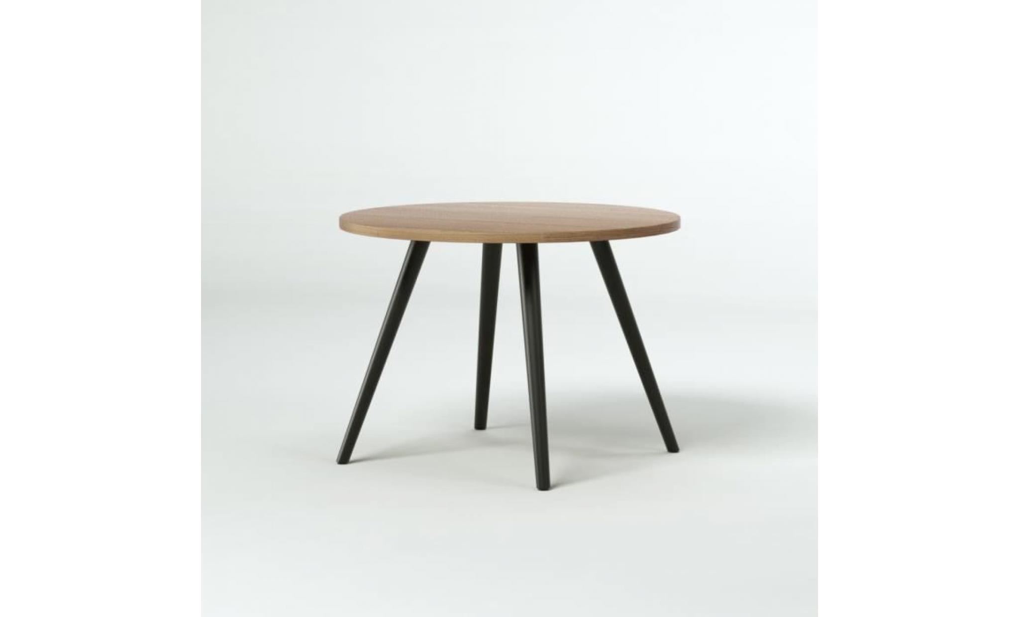 stafford table basse ronde vintage en plaqué frêne + pieds en hévéa laqué noir   l 50 x l 50 cm