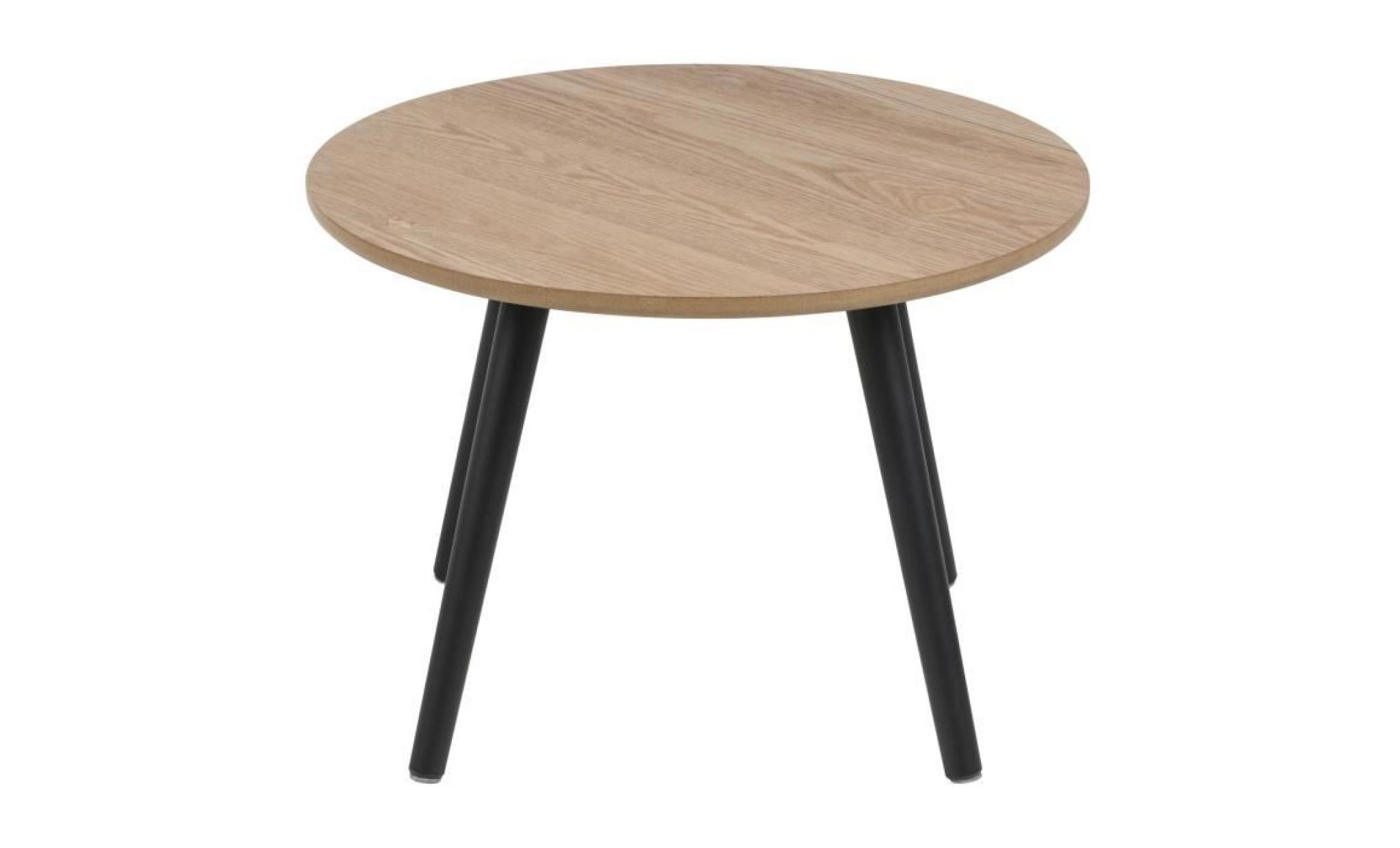 stafford table basse ronde vintage en plaqué frêne + pieds en hévéa laqué noir   l 50 x l 50 cm pas cher