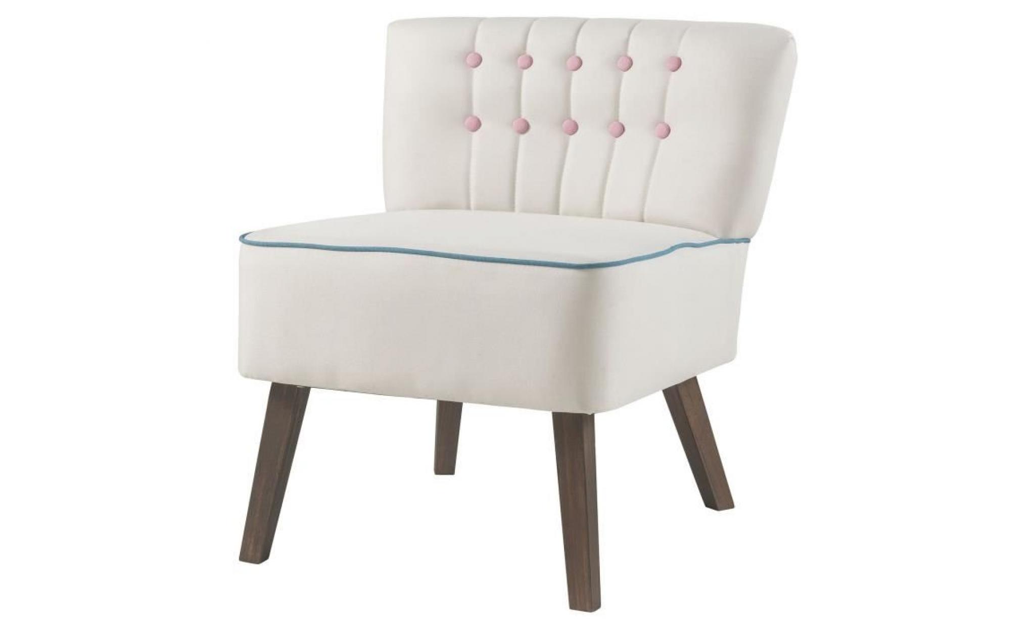 stanford fauteuil crapaud   tissu blanc boutons rose   scandinave   l 60 x p 44 cm