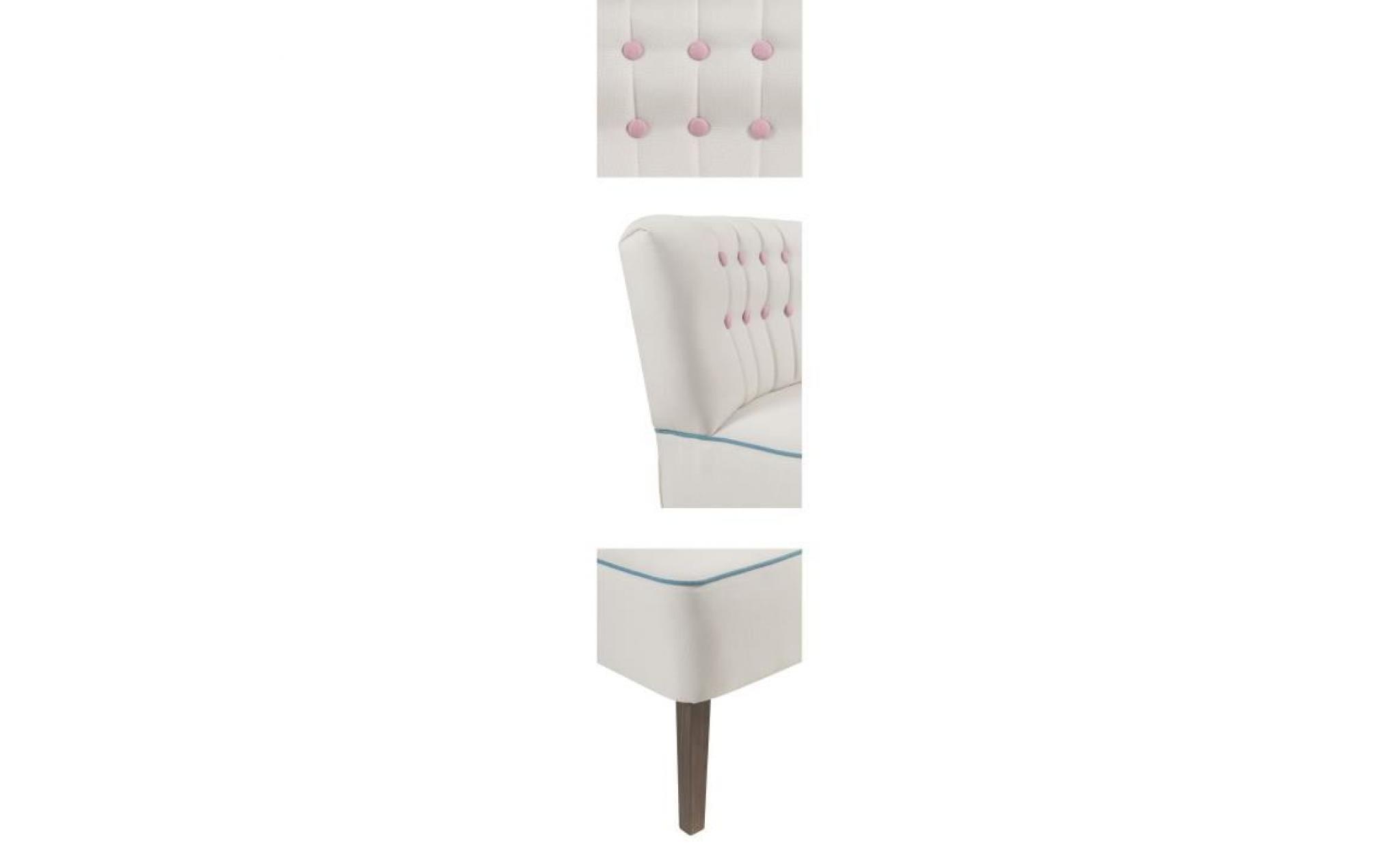 stanford fauteuil crapaud   tissu blanc boutons rose   scandinave   l 60 x p 44 cm pas cher
