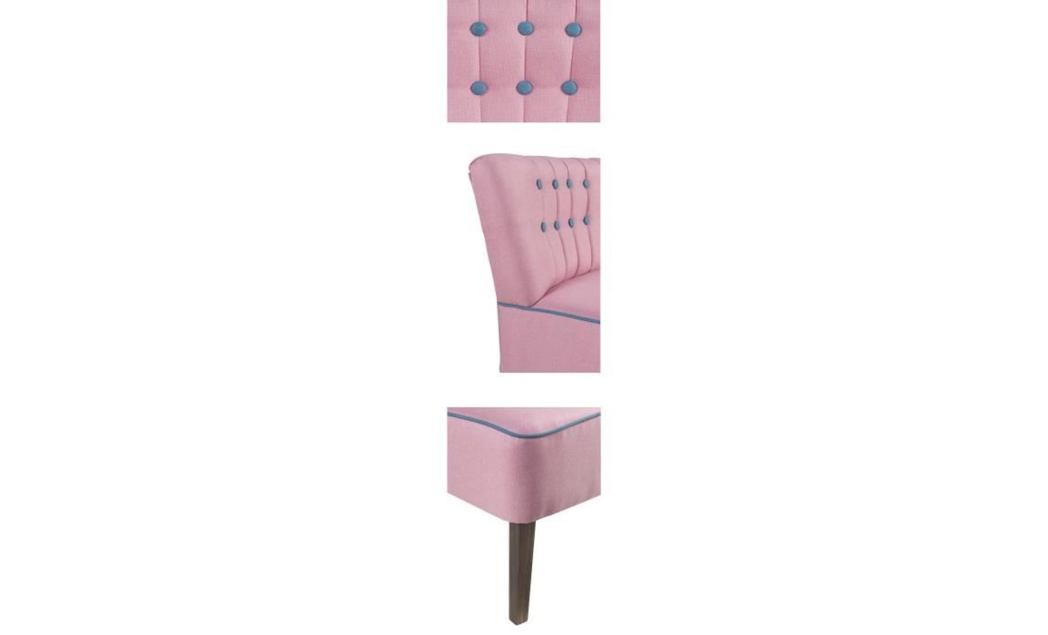 stanford fauteuil crapaud  tissu rose boutons bleu   scandinave   l 60 x p 44 cm pas cher