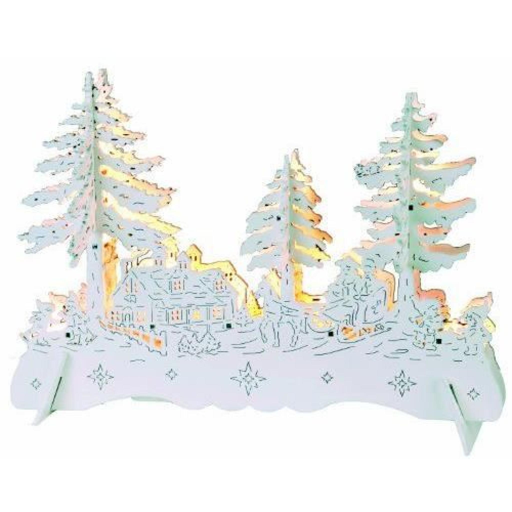 Star German Christmas Bougeoir LED motif paysage, 9 lampes, bois Blanc Boîte colorée, 21 x 28 cm