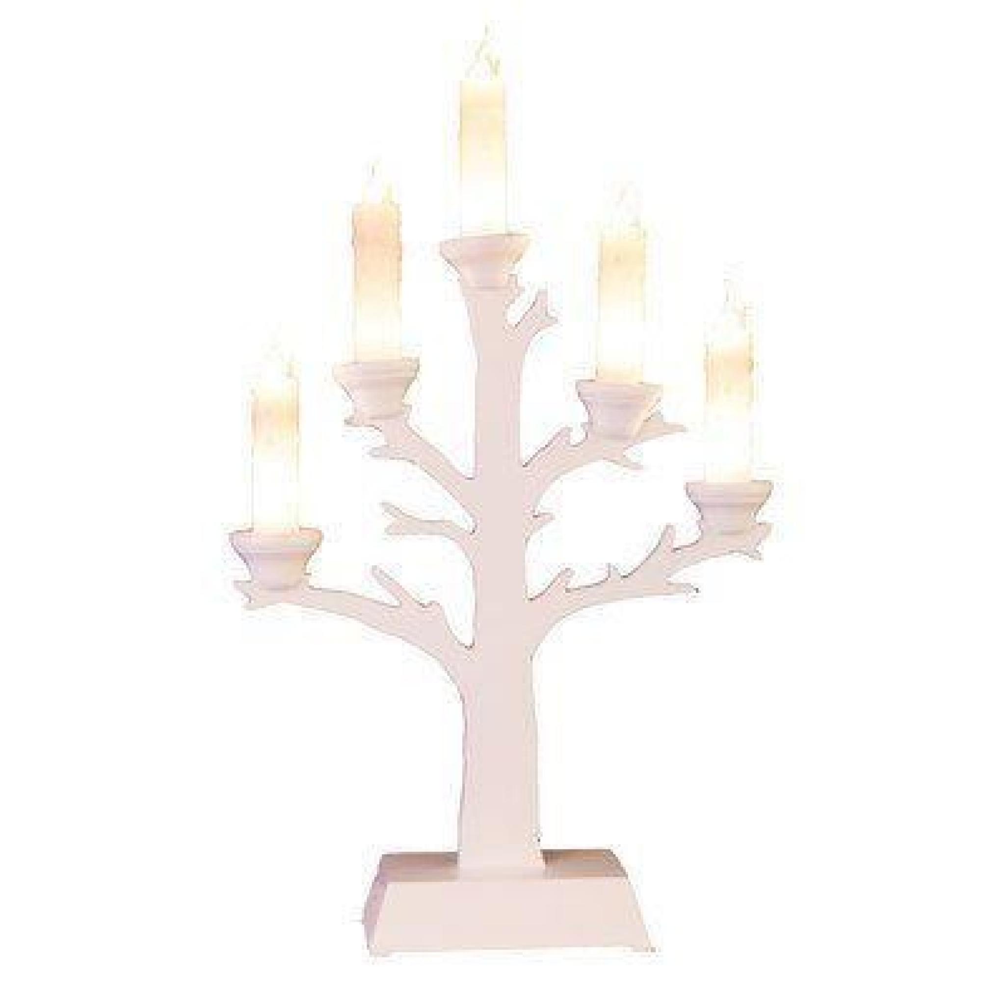 Star Tree Bougeoir LED, 5 lampes bois Blanc à piles,dans une boîte colorée, 44 x 26 cm,